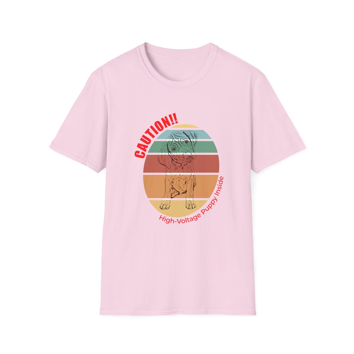 High-Voltage Puppy Inside Vizsla T-Shirt — Vintage Pastel Stripes