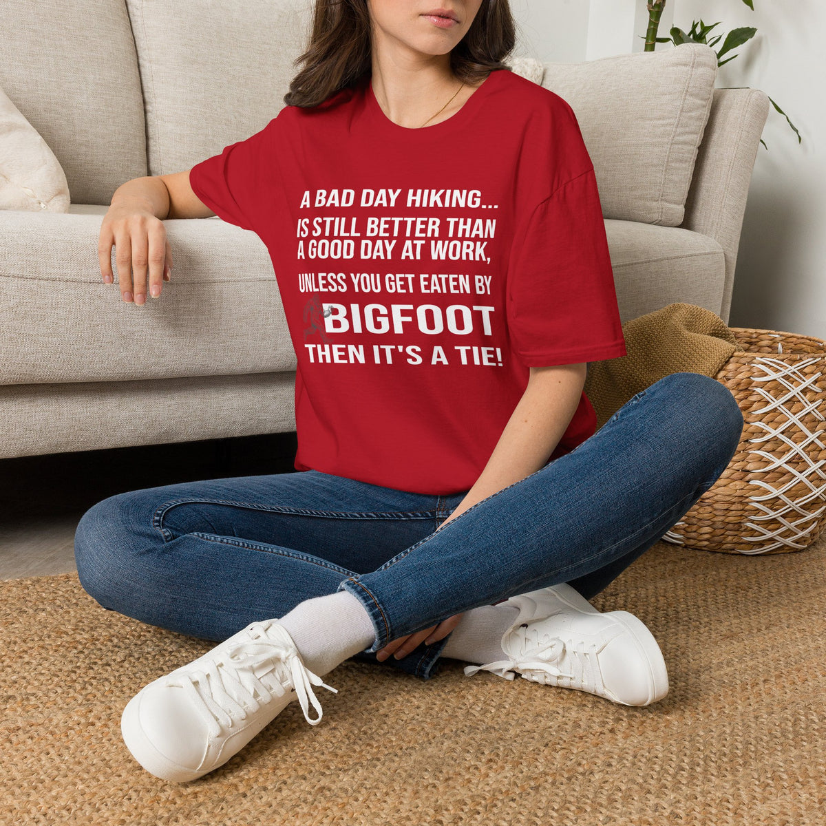 Bigfoot Hiking T-Shirt — “A Bad Day Hiking… Is Still Better Than A Good Day At Work”