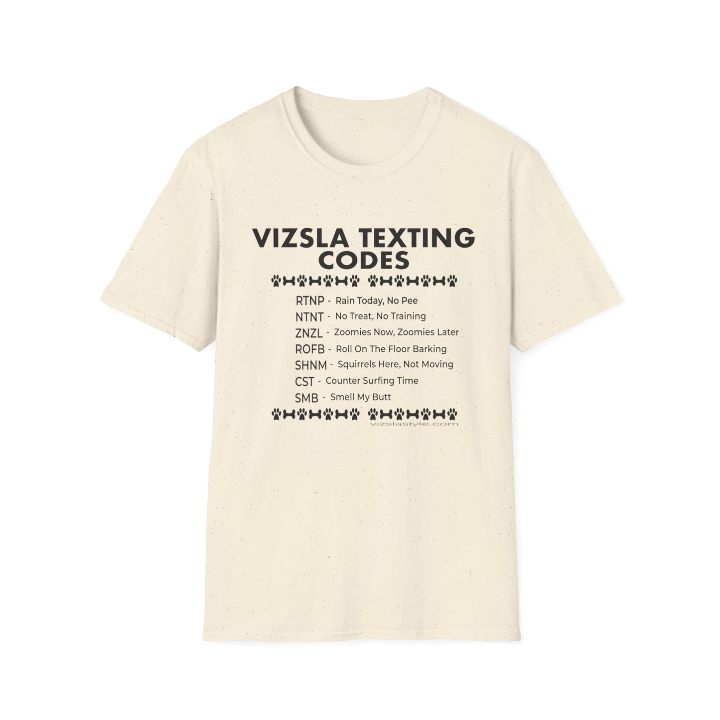 Vizsla Text Codes T-Shirt — Funny Dog Acronym Tee (RTNP, ZNZL)