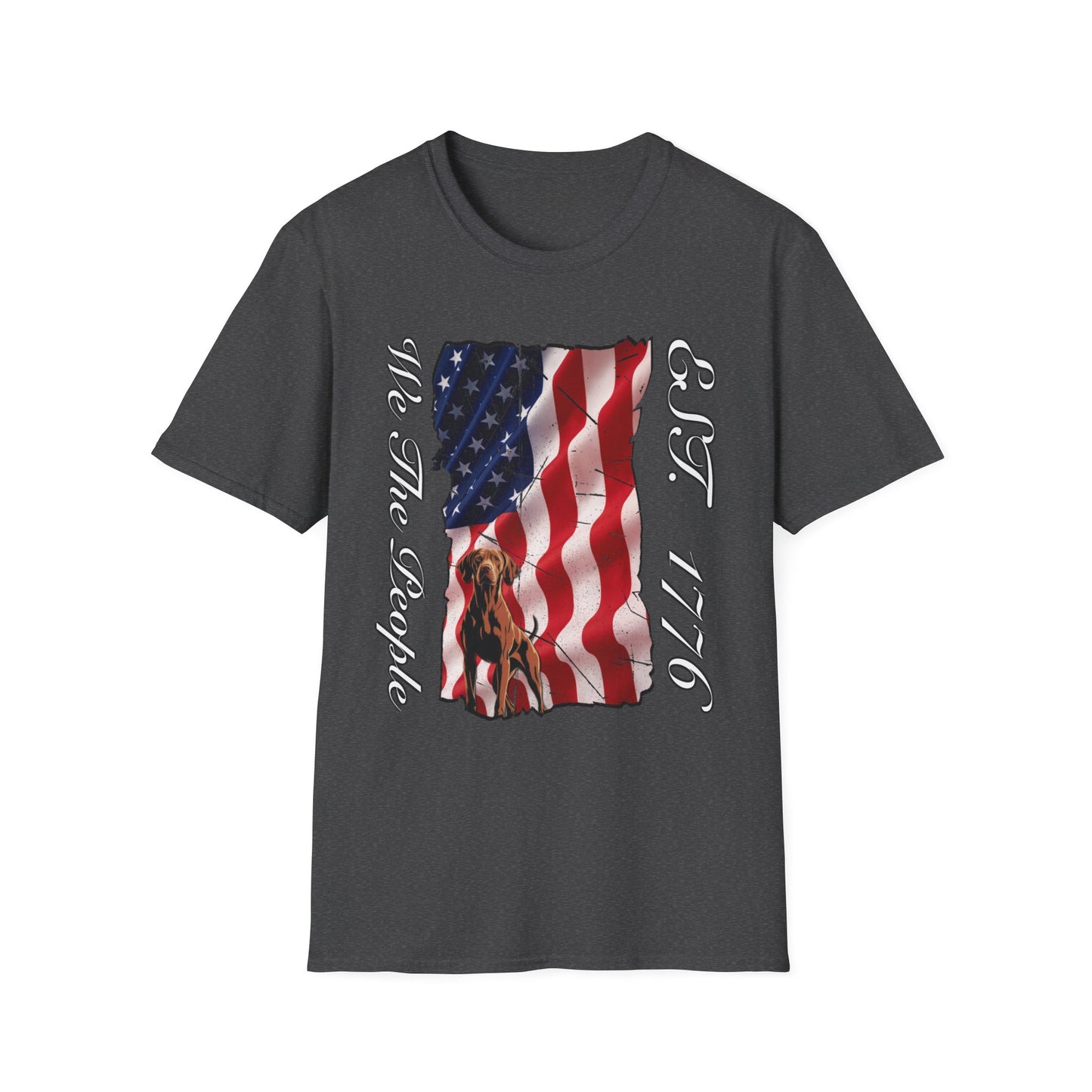 Vizsla Dog 'We The People EST. 1776' T-Shirt — Distressed American Flag