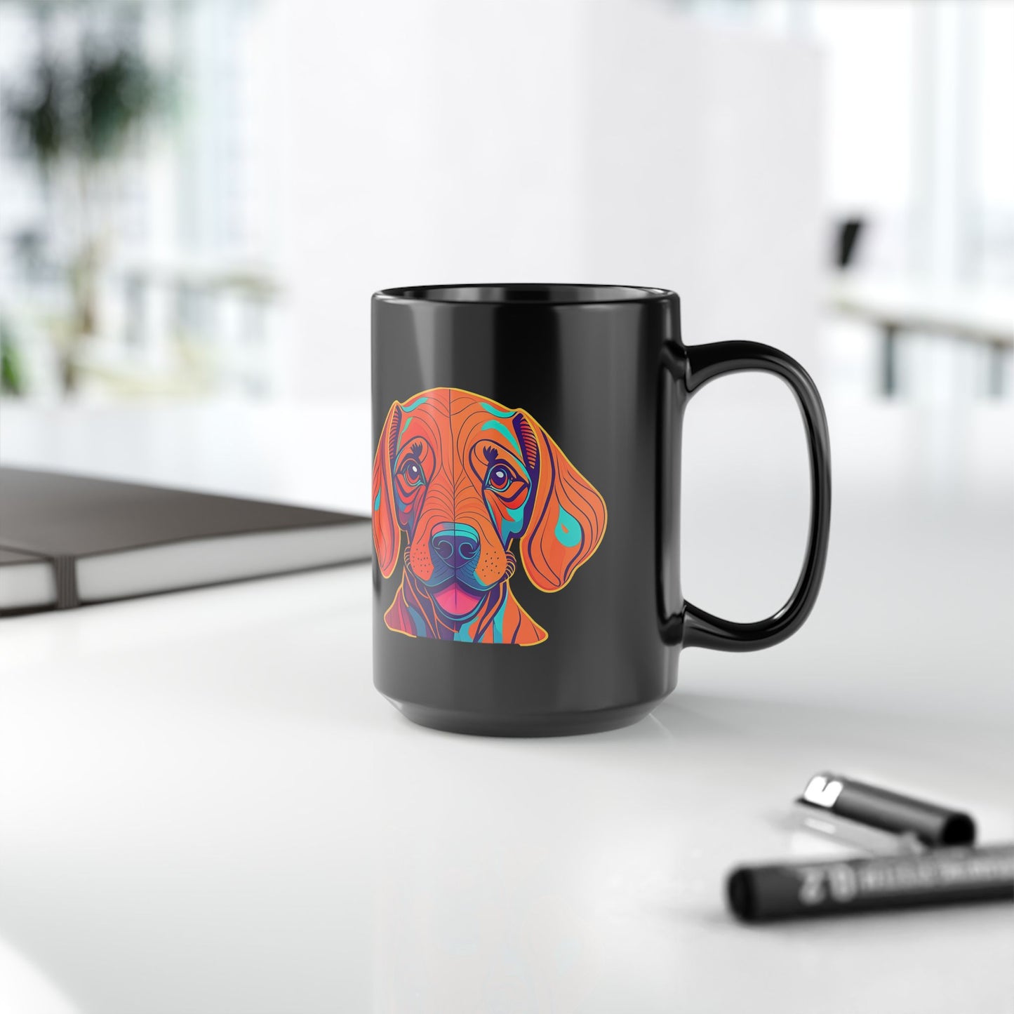 Vizsla Style Logo with Vizsla Puppy - Hungarian Vizsla Black Mug