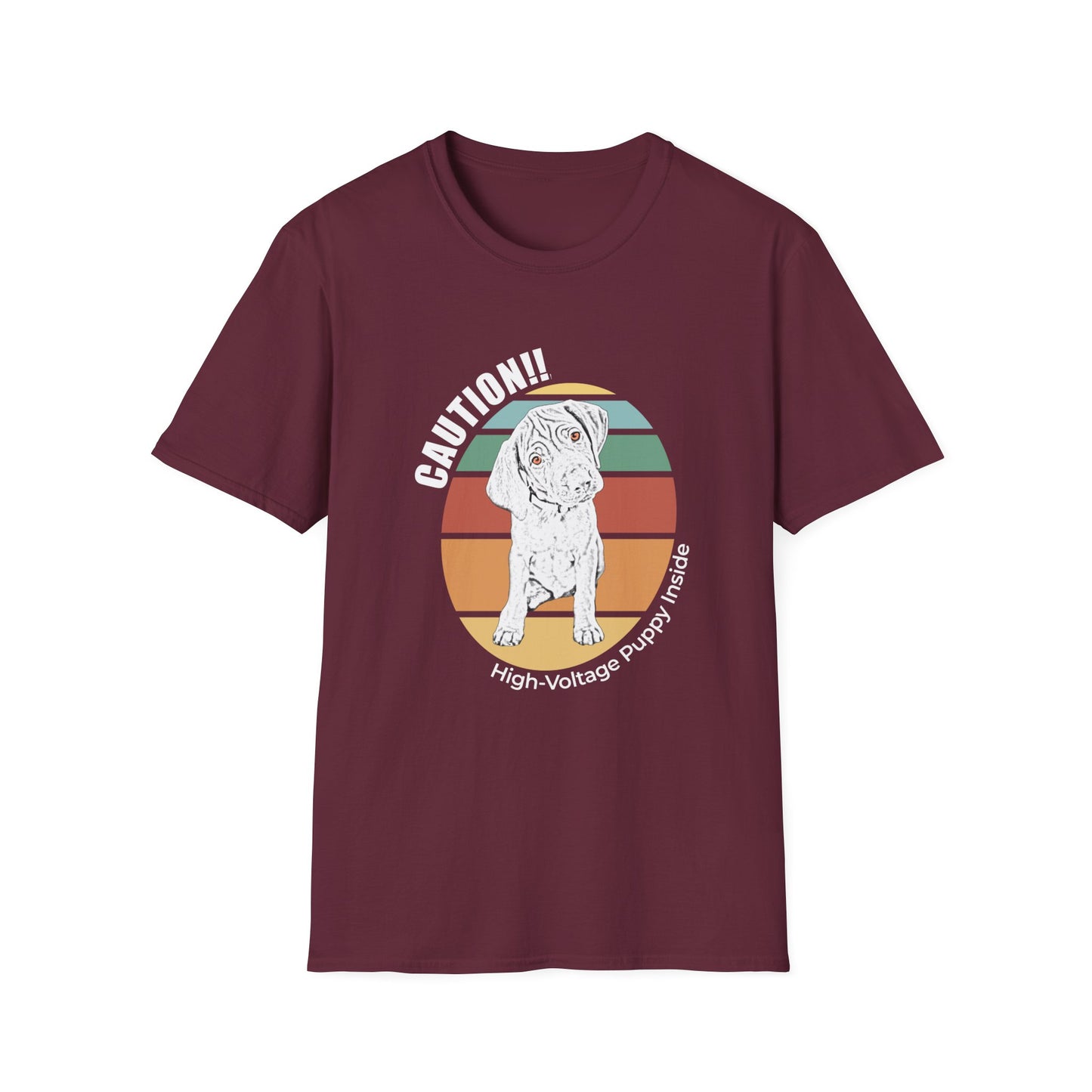 High-Voltage Puppy Inside Vizsla T-Shirt — Vintage Pastel Stripes