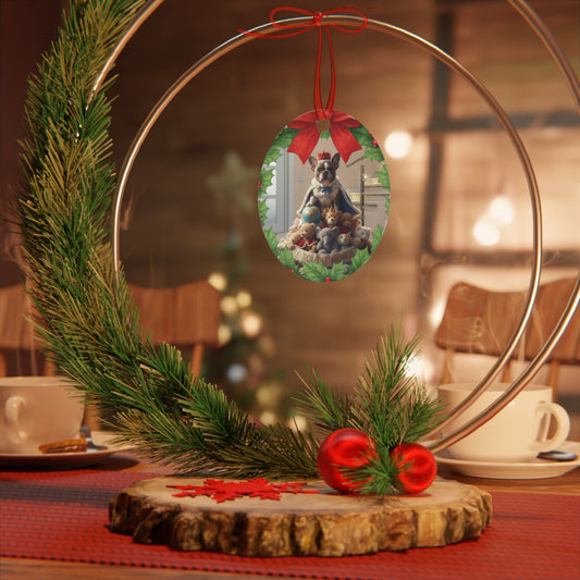 Frenchie Metal Ornament — "Le Roi Du Monde" Brindle French Bulldog Holiday Decor