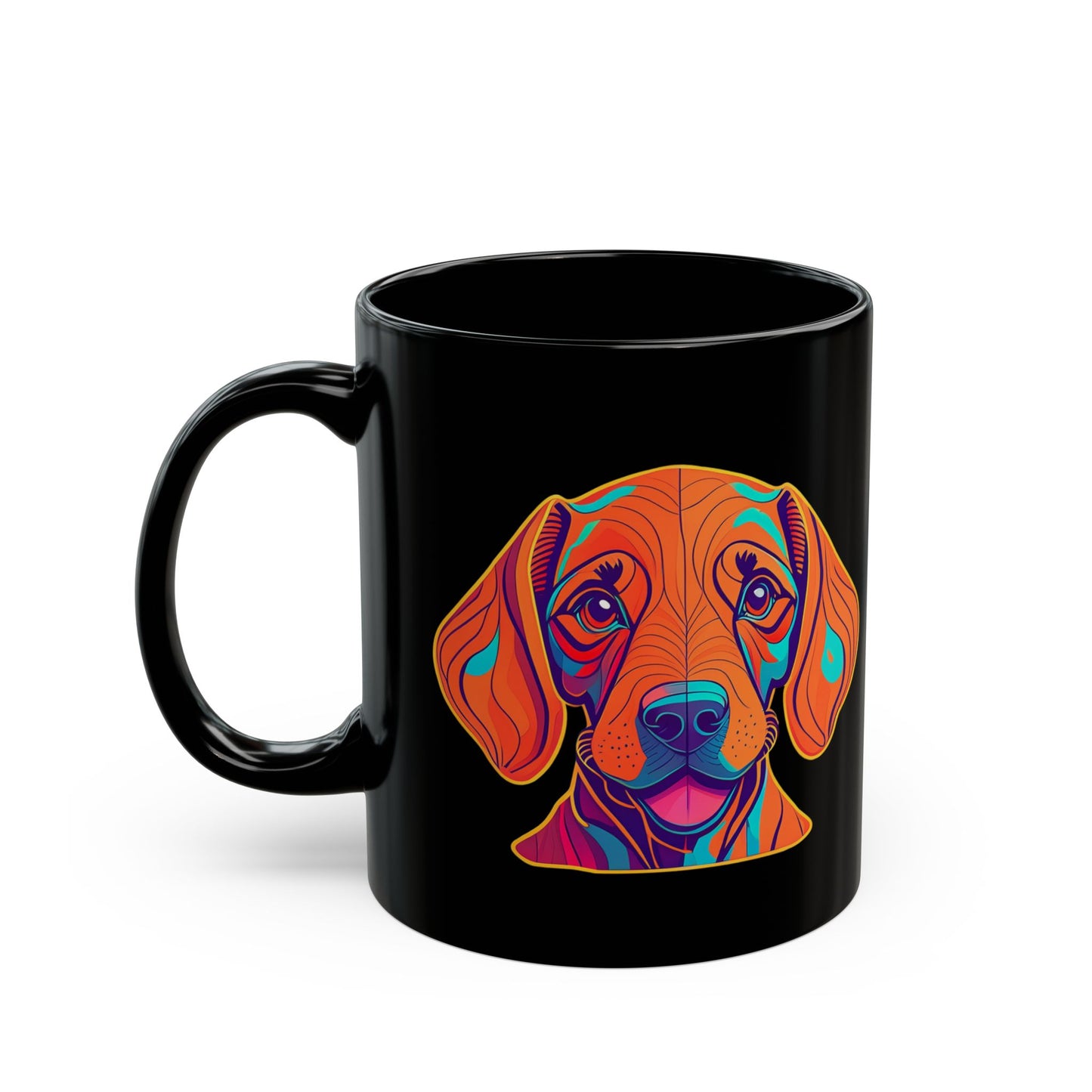 Happy Trails With My Vizsla (Hiker) w/ Puppy Face - Vizsla - Black Mug