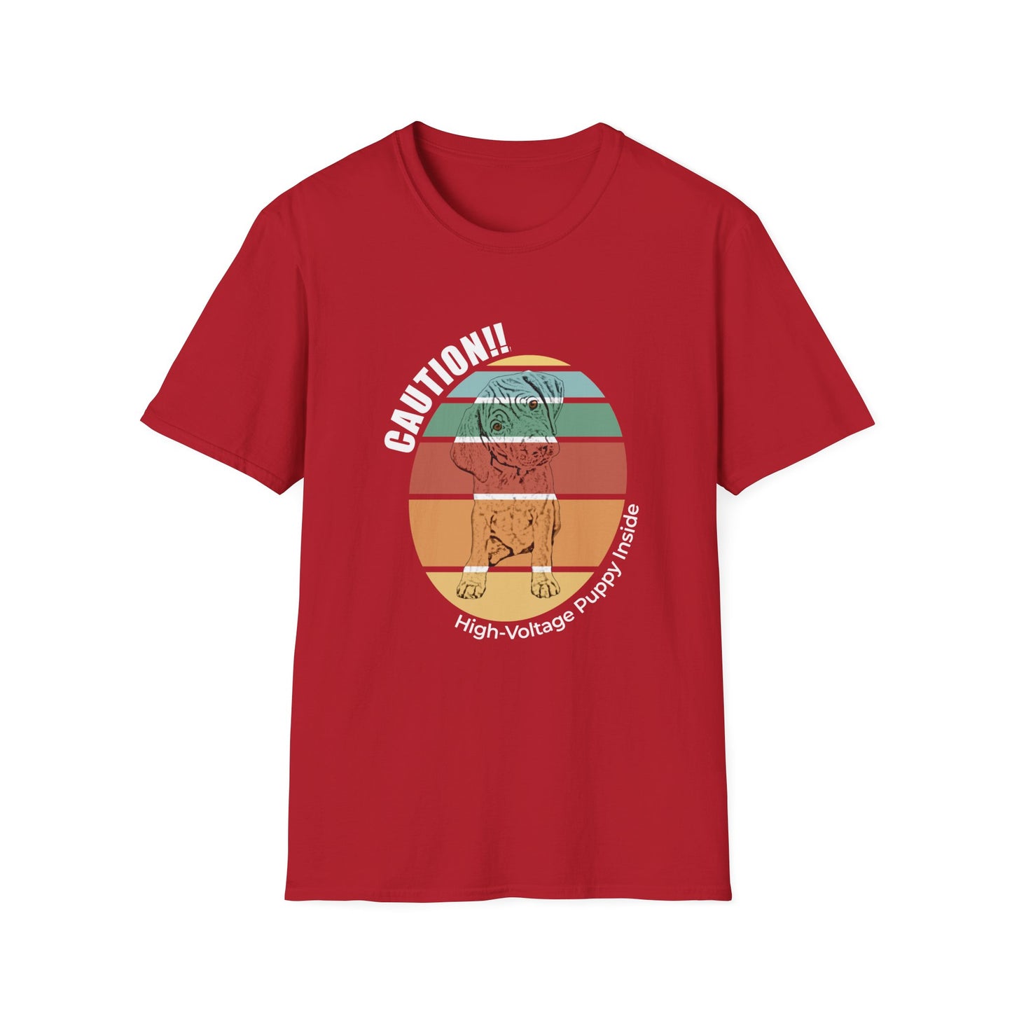 High-Voltage Puppy Inside Vizsla T-Shirt — Vintage Pastel Stripes