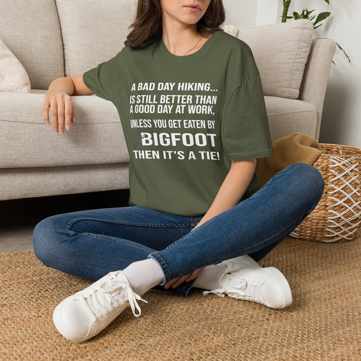 Bigfoot Hiking T-Shirt — “A Bad Day Hiking… Is Still Better Than A Good Day At Work”