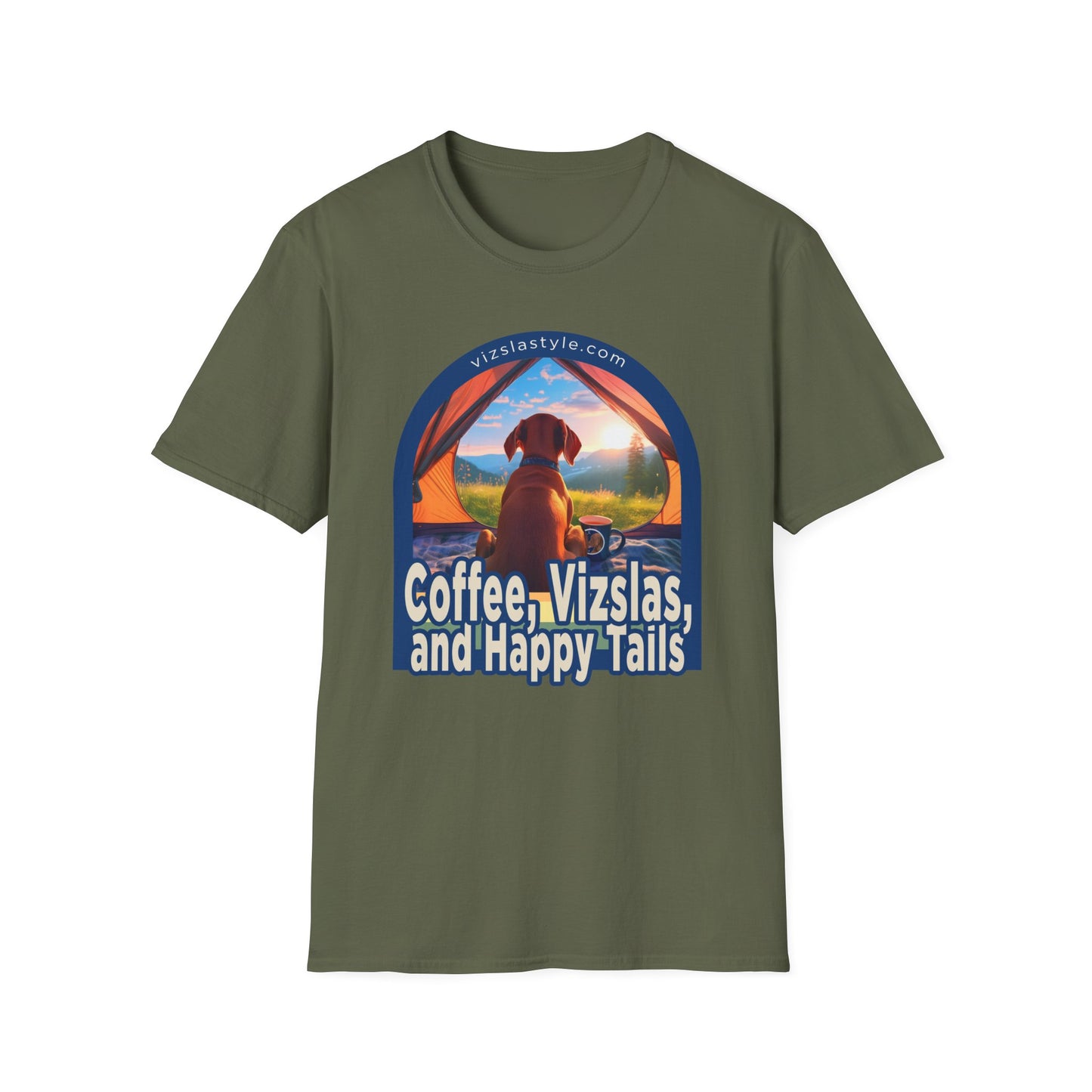Coffee, Vizslas, and Happy Tails! t-shirt