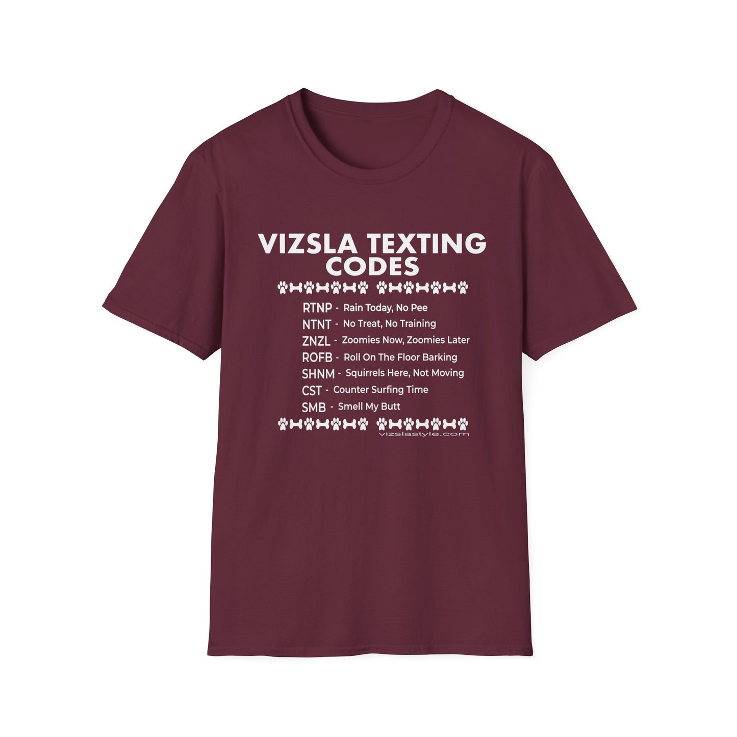 Vizsla Text Codes T-Shirt — Funny Dog Acronym Tee (RTNP, ZNZL)