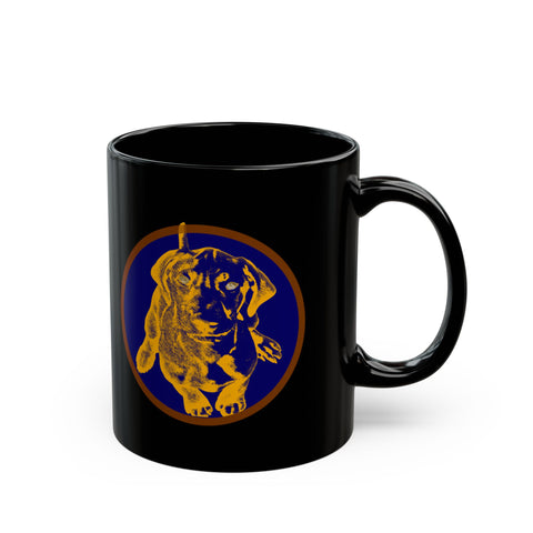 Vizsla Style Puppy in Gold w/ Lake Coeur d'Alene - Hungarian Vizsla Black Mug - Coffee, Tea, Vizsla Mom, Vizsla Dad, Vizsla gift