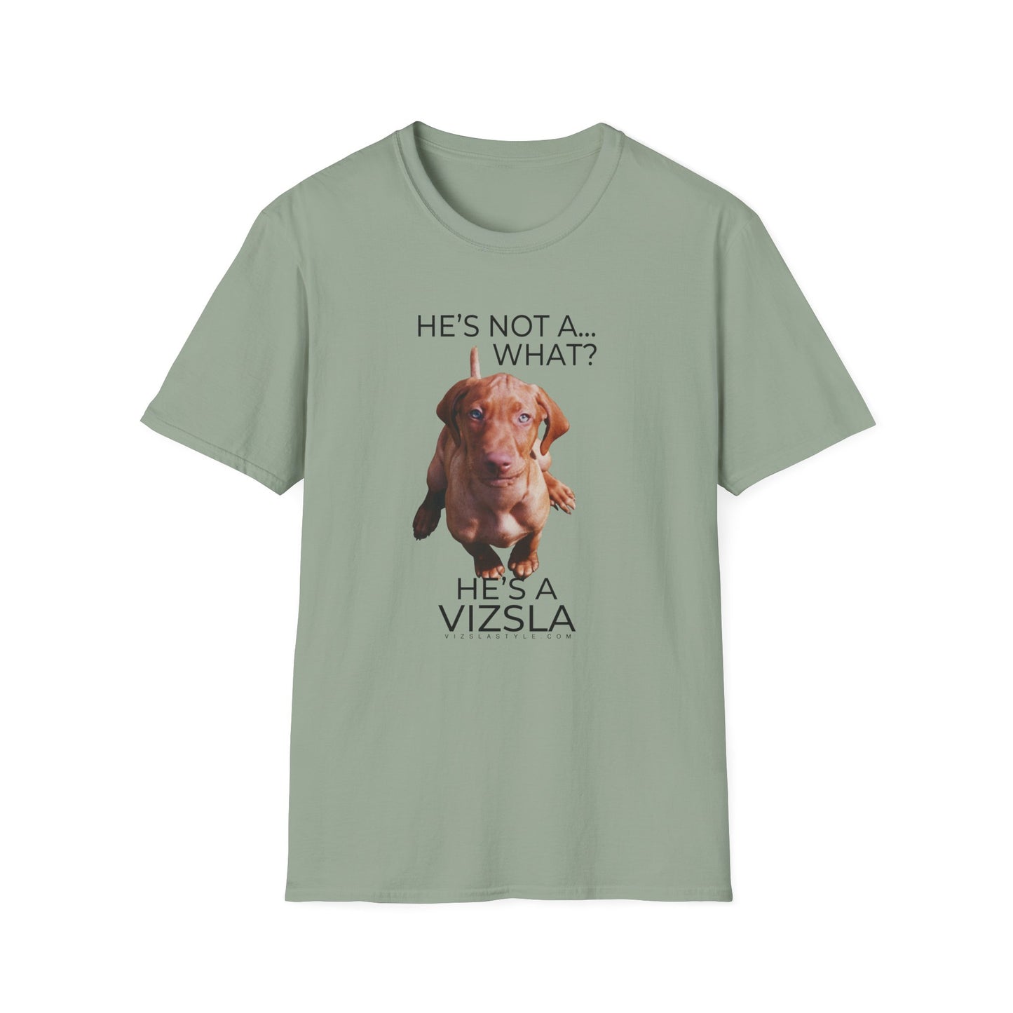 He's Not A What... He's A Vizsla (in Color) - All Around Sports T-shirt (Dk Text)