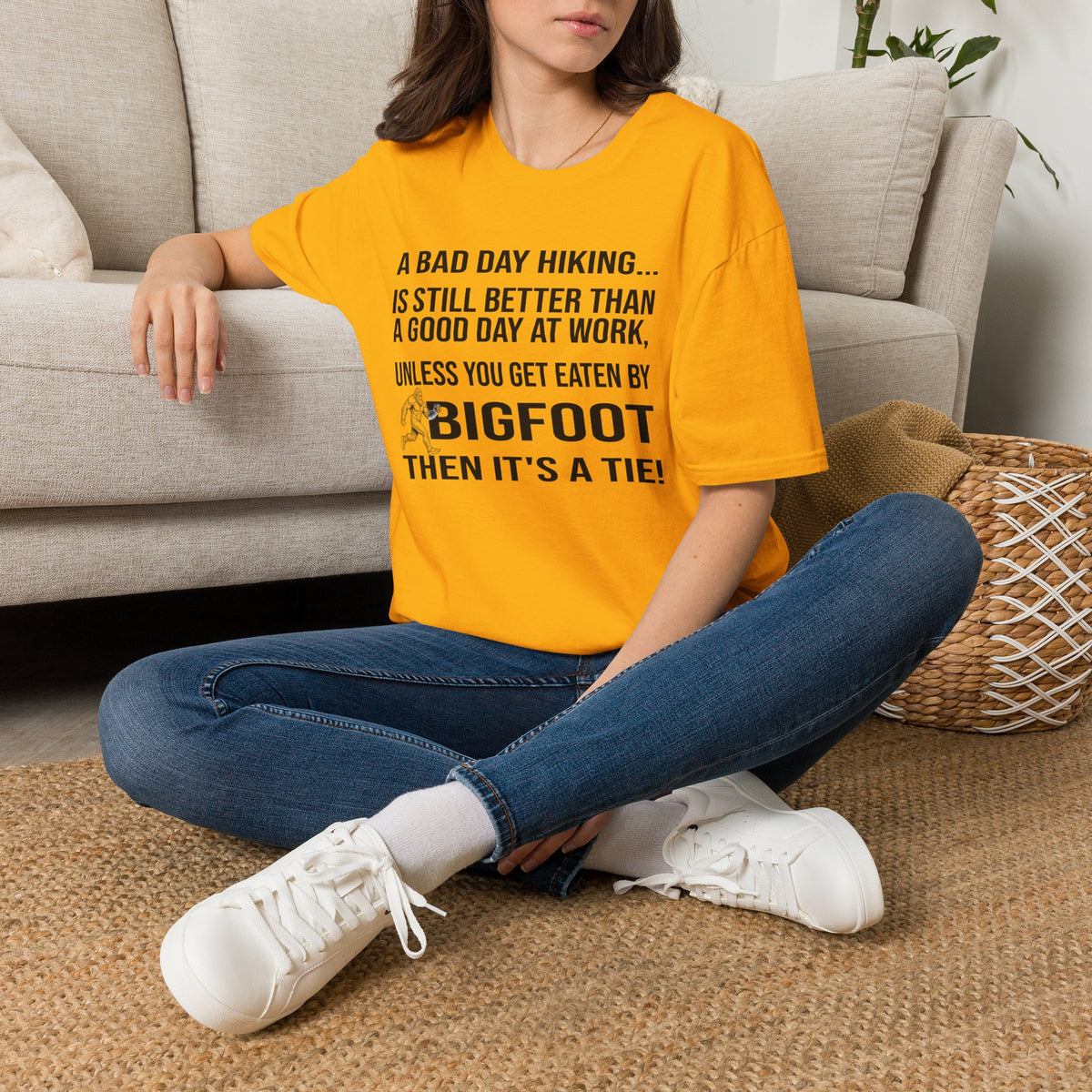 Bigfoot Hiking T-Shirt — “A Bad Day Hiking… Is Still Better Than A Good Day At Work”