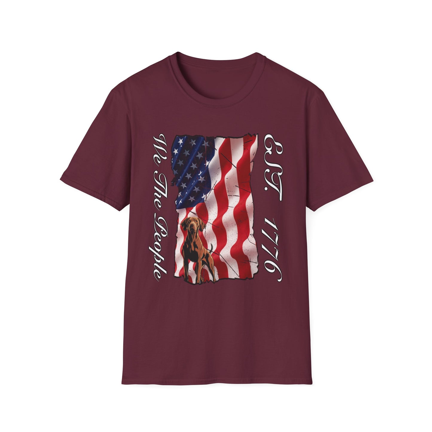 Vizsla Dog 'We The People EST. 1776' T-Shirt — Distressed American Flag
