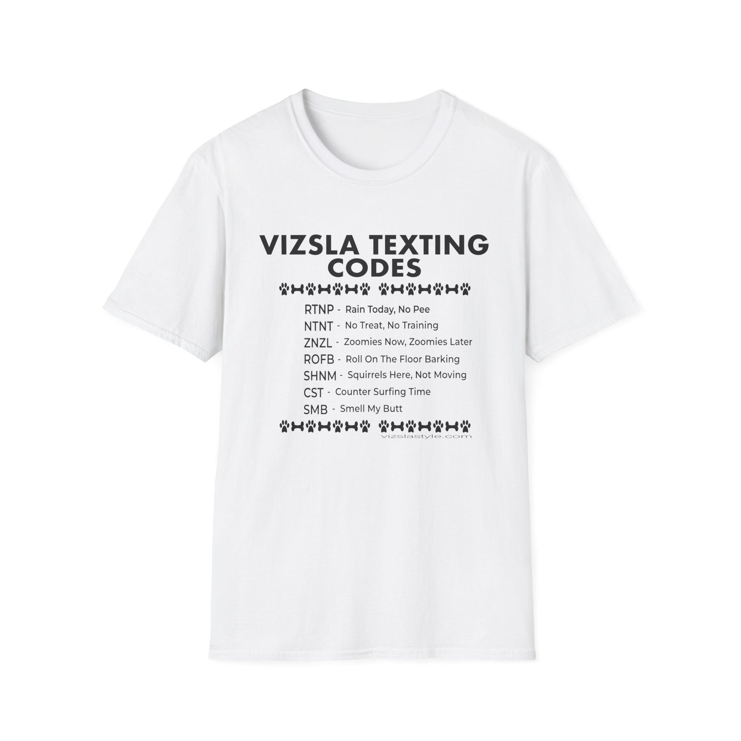 Vizsla Text Codes T-Shirt — Funny Dog Acronym Tee (RTNP, ZNZL)
