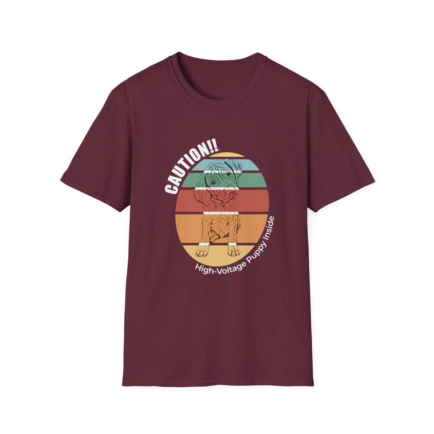 High-Voltage Puppy Inside Vizsla T-Shirt — Vintage Pastel Stripes