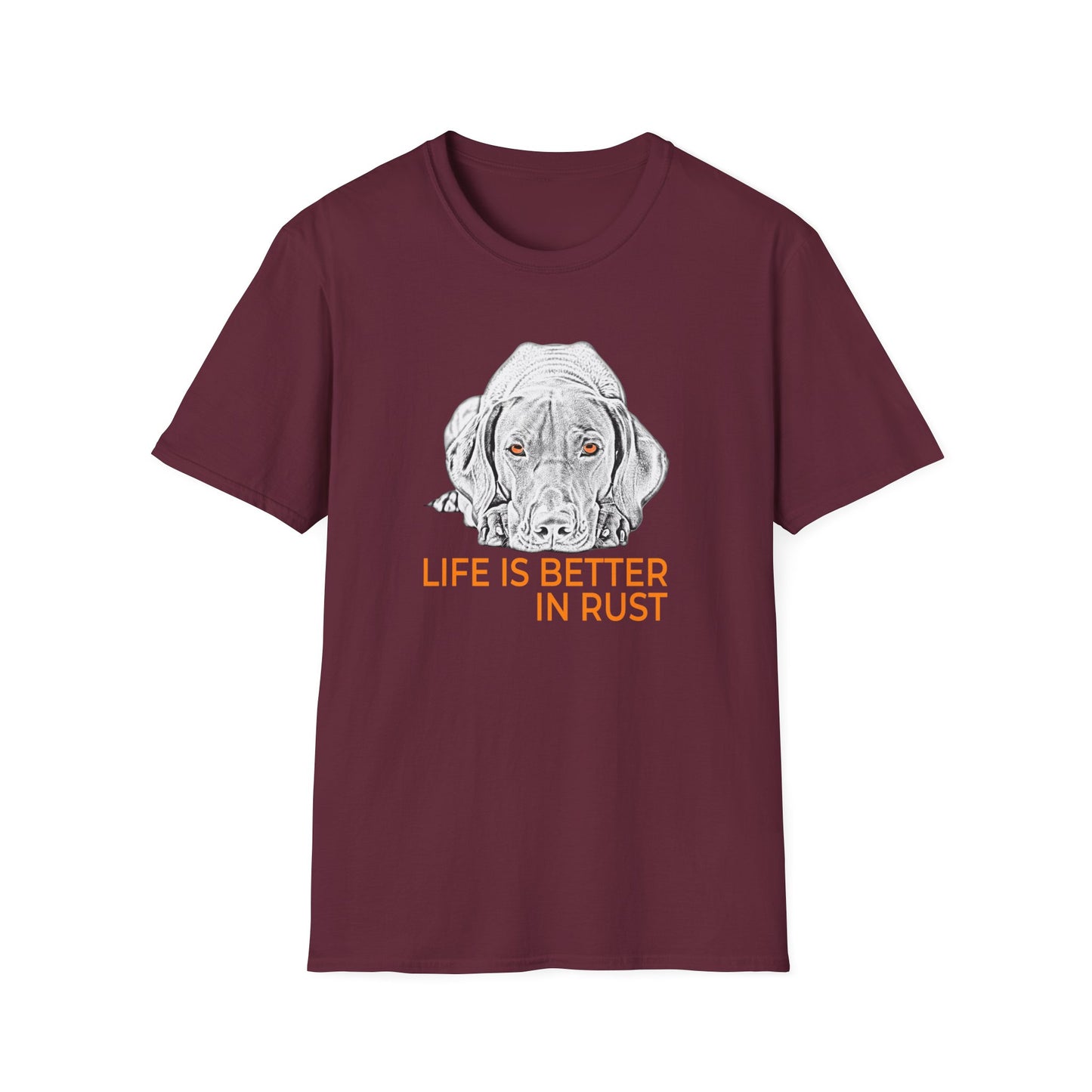 Vizsla Dog T-Shirt — 'Life Is Better in Rust' Line Drawing
