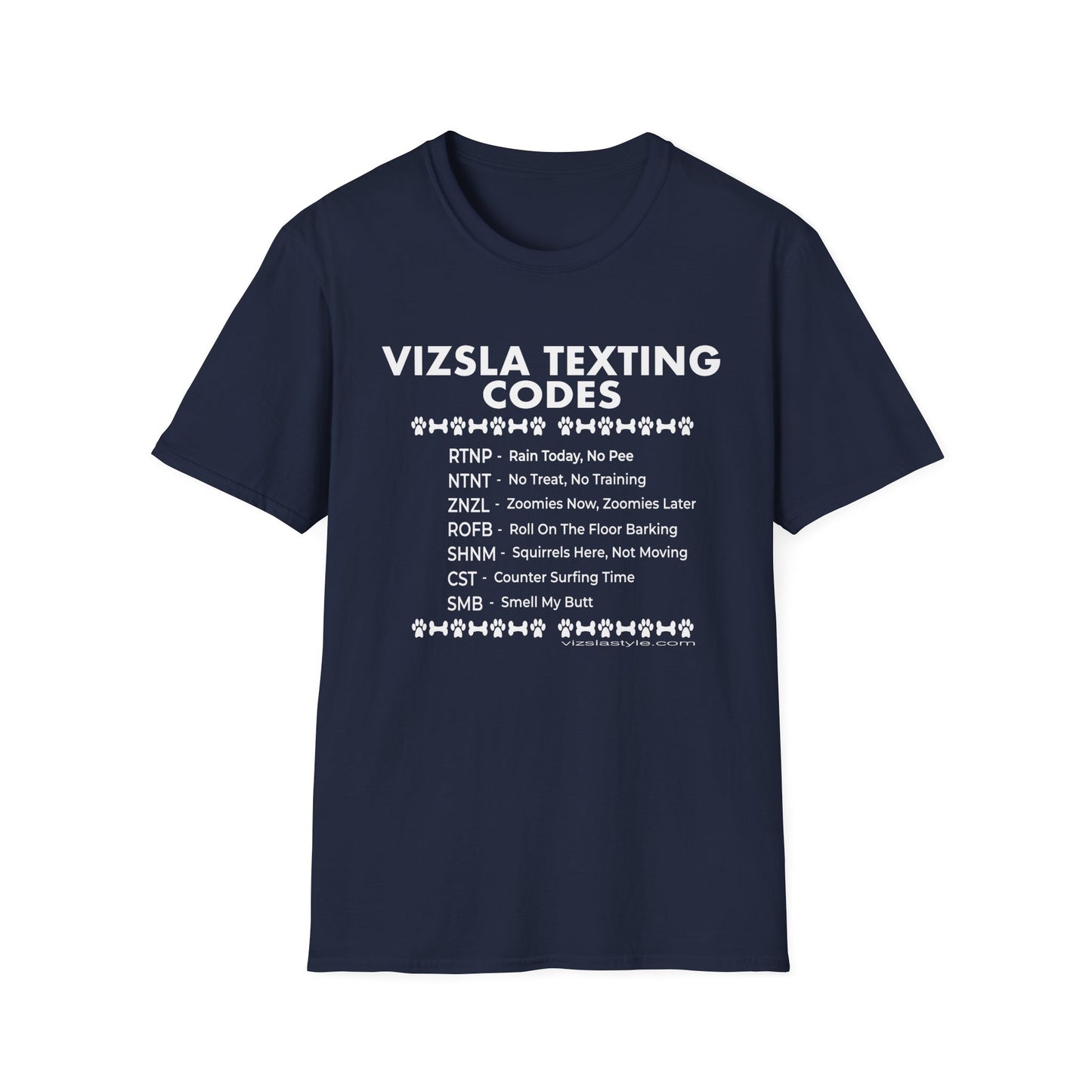 Vizsla Text Codes T-Shirt — Funny Dog Acronym Tee (RTNP, ZNZL)