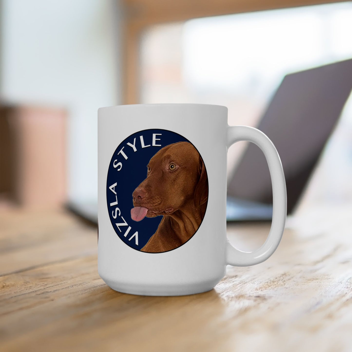 He's Not A What! Line Art with Vizsla Style Logo  White Glossy Mug