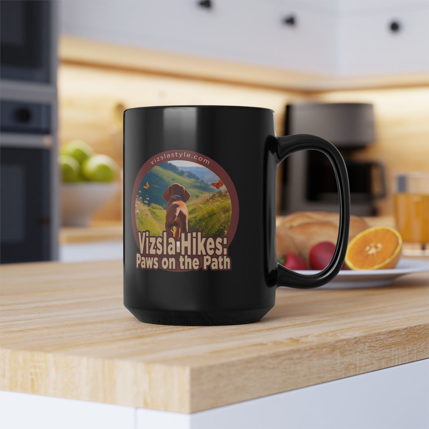 Vizsla Hikes: Paws On The Path (dog) w/ Puppy Face - Black Mug