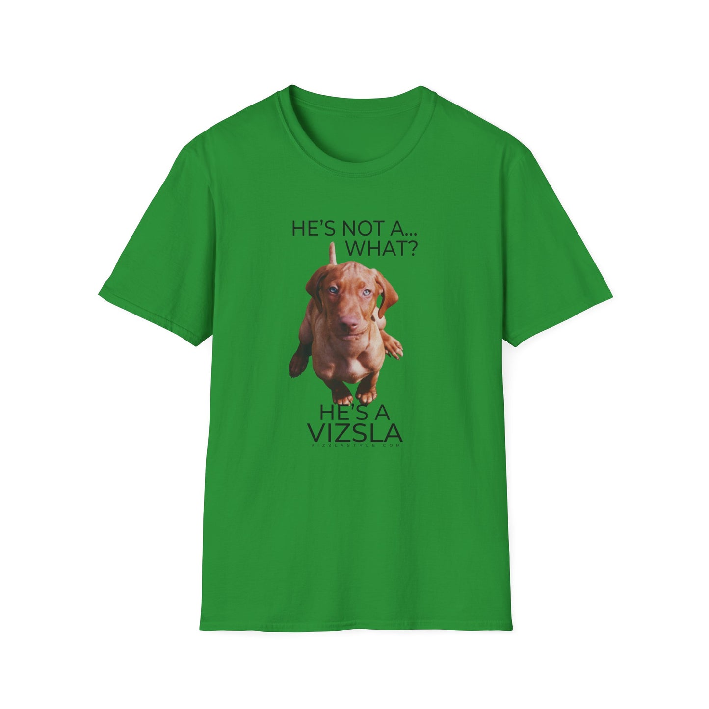 He's Not A What... He's A Vizsla (in Color) - All Around Sports T-shirt (Dk Text)