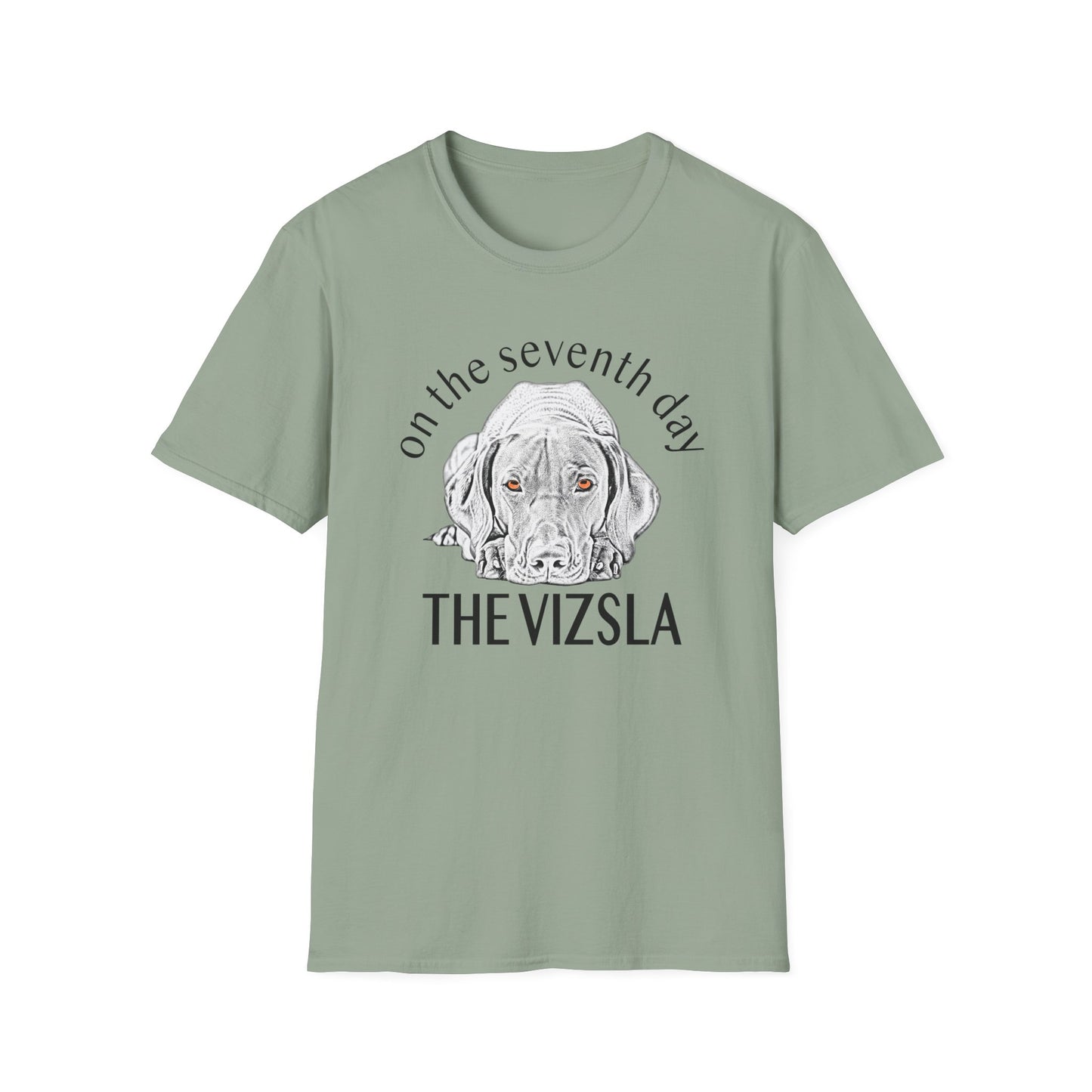 The Vizsla T-Shirt — "On the Seventh Day - THE VIZSLA" Vizsla Dog Line Art Tee