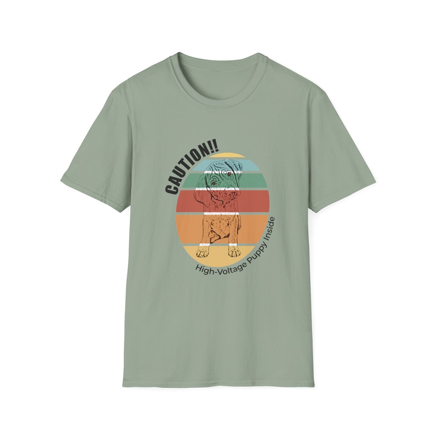 High-Voltage Puppy Inside Vizsla T-Shirt — Vintage Pastel Stripes