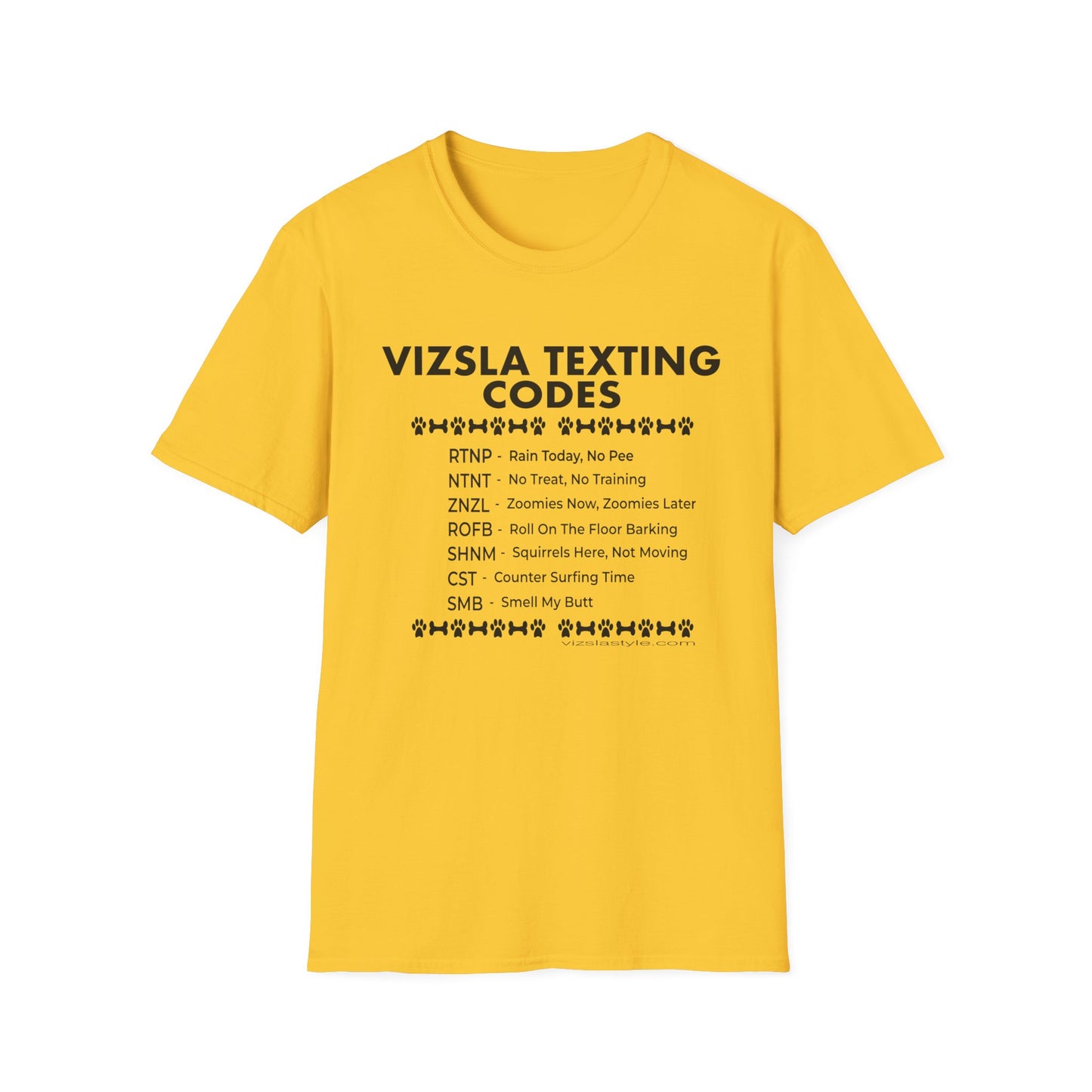 Vizsla Text Codes T-Shirt — Funny Dog Acronym Tee (RTNP, ZNZL)