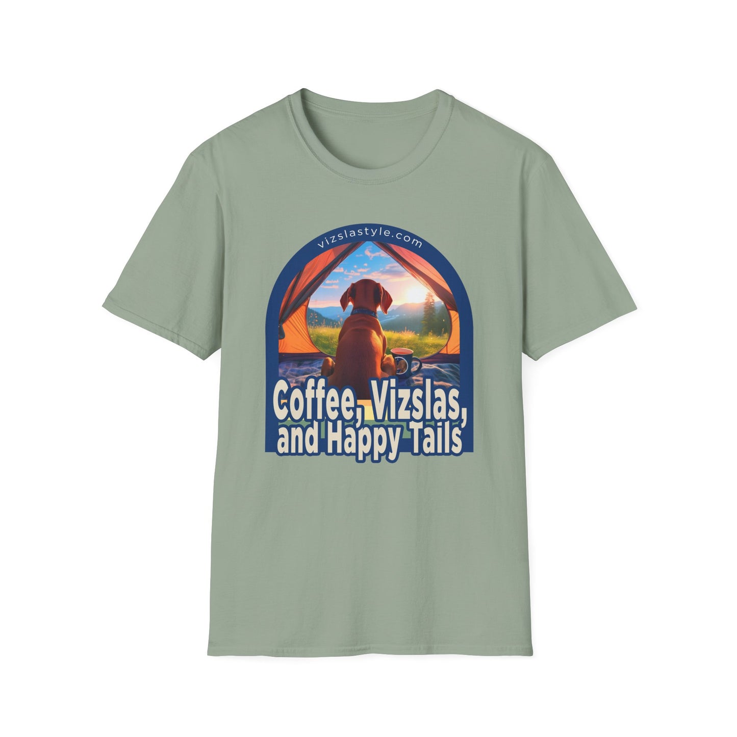 Coffee, Vizslas, and Happy Tails! t-shirt
