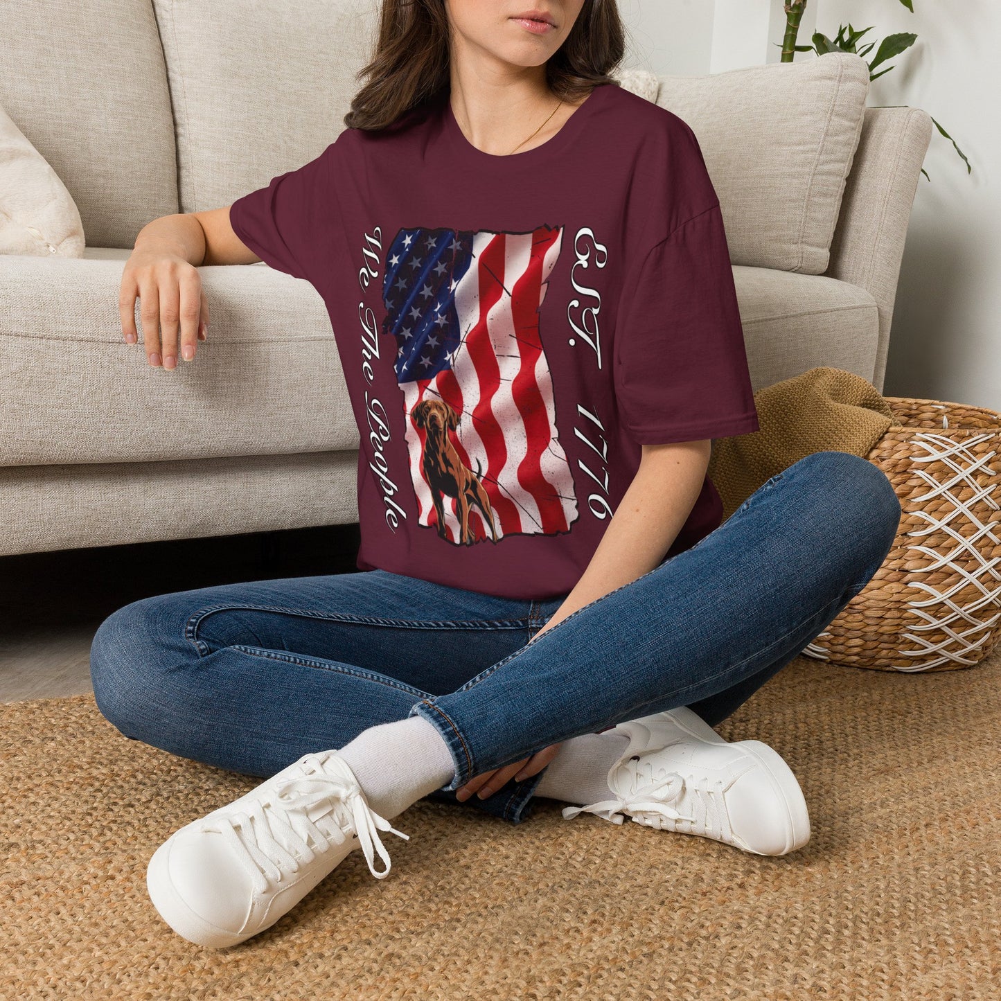 Vizsla Dog 'We The People EST. 1776' T-Shirt — Distressed American Flag