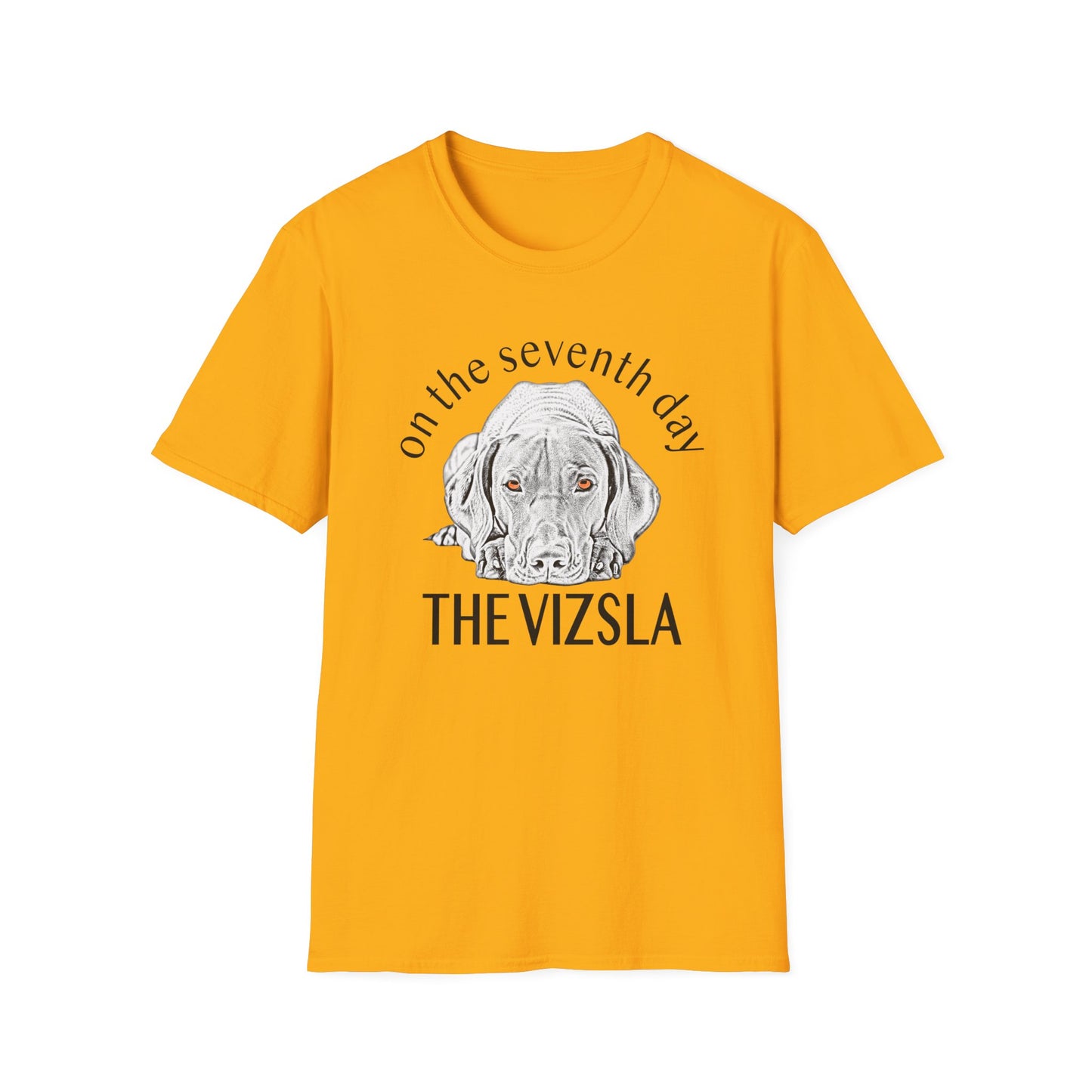 The Vizsla T-Shirt — "On the Seventh Day - THE VIZSLA" Vizsla Dog Line Art Tee