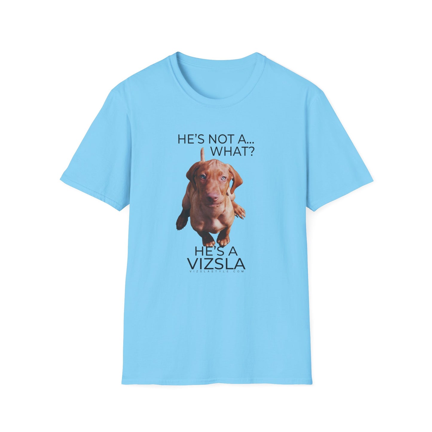 He's Not A What... He's A Vizsla (in Color) - All Around Sports T-shirt (Dk Text)