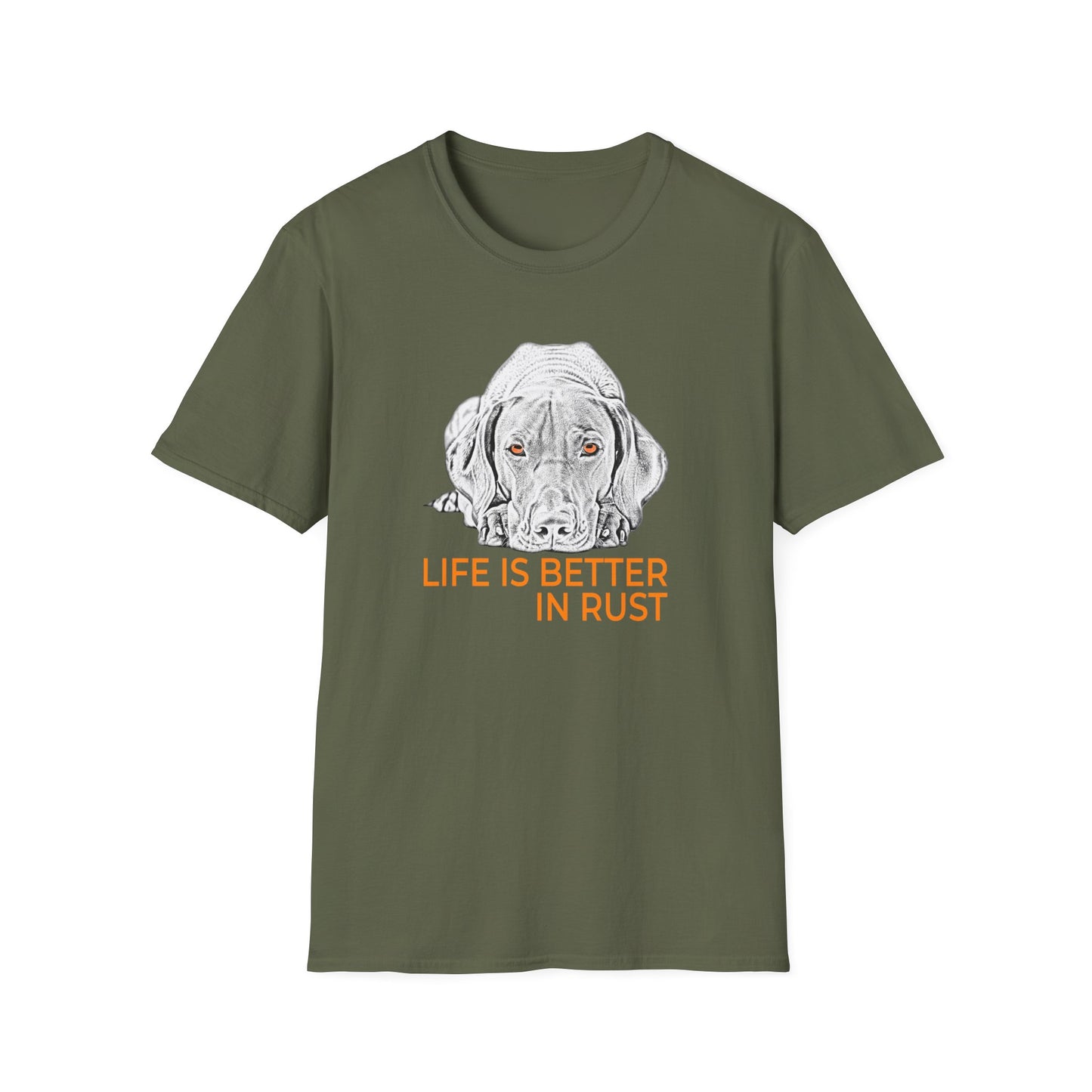 Vizsla Dog T-Shirt — 'Life Is Better in Rust' Line Drawing