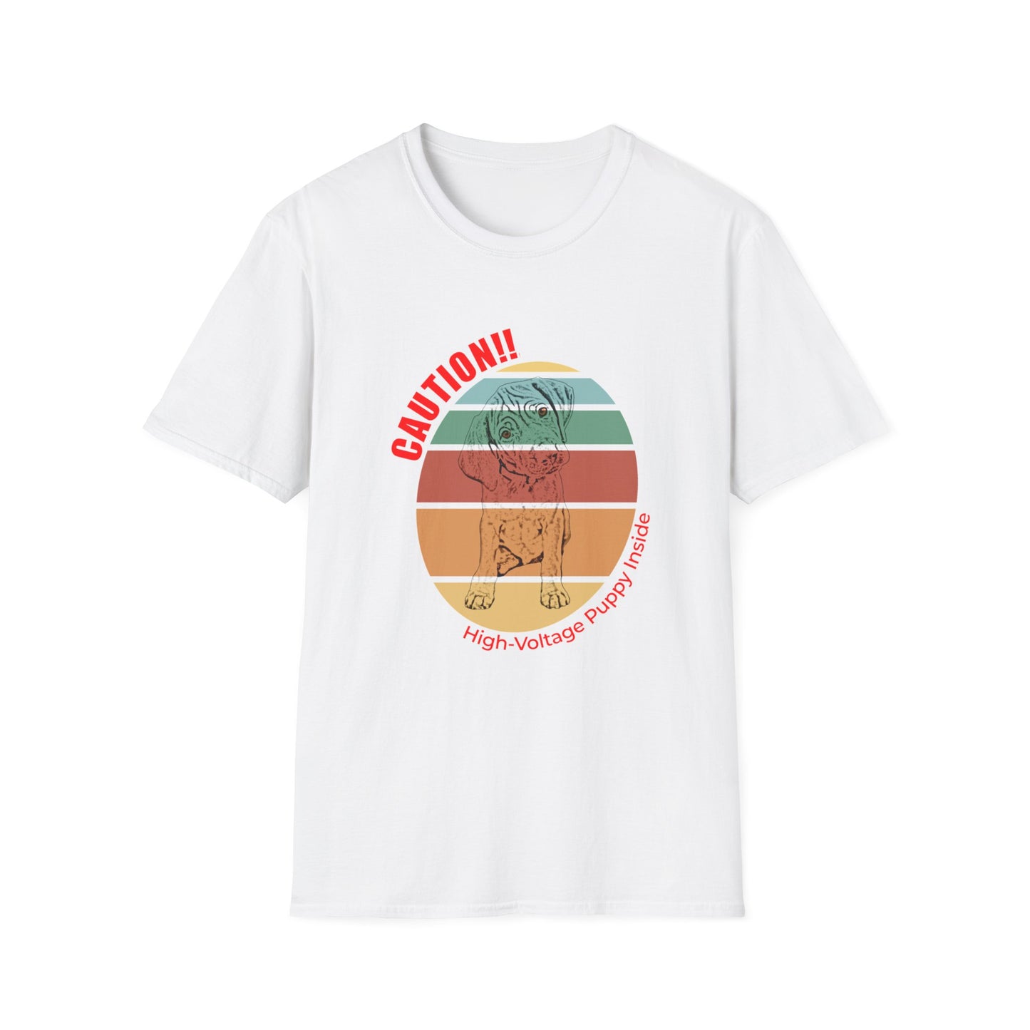 High-Voltage Puppy Inside Vizsla T-Shirt — Vintage Pastel Stripes