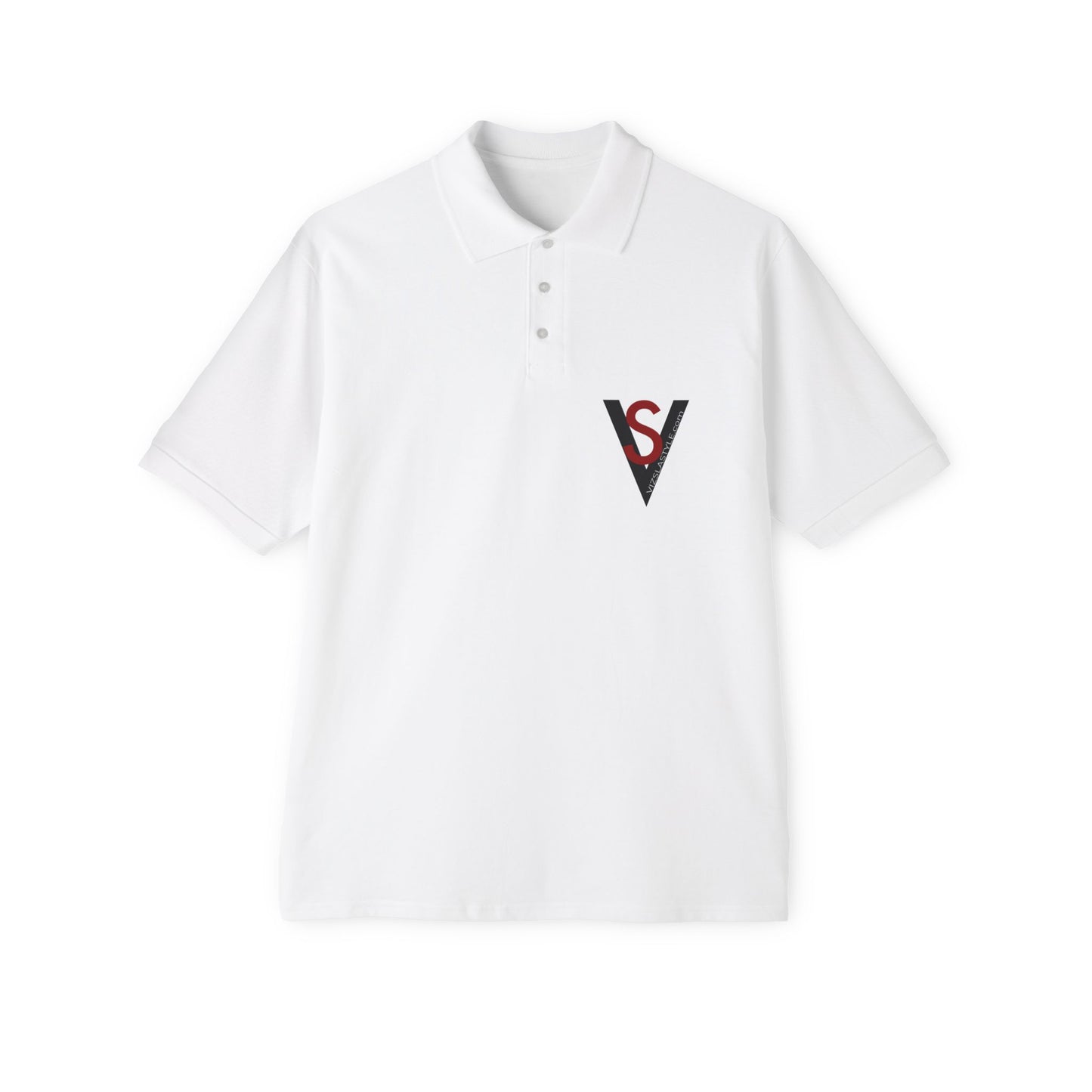 Men's White Polo with Minimal V Logo Chest Patch