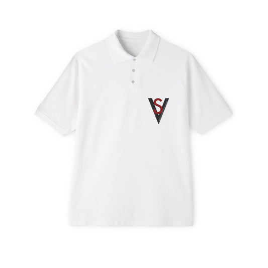 Men's White Polo with Minimal V Logo Chest Patch