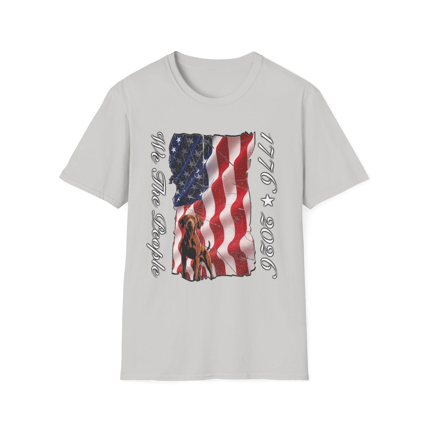 Vizsla Dog 'We The People 1776–2026' T-Shirt — Distressed American Flag