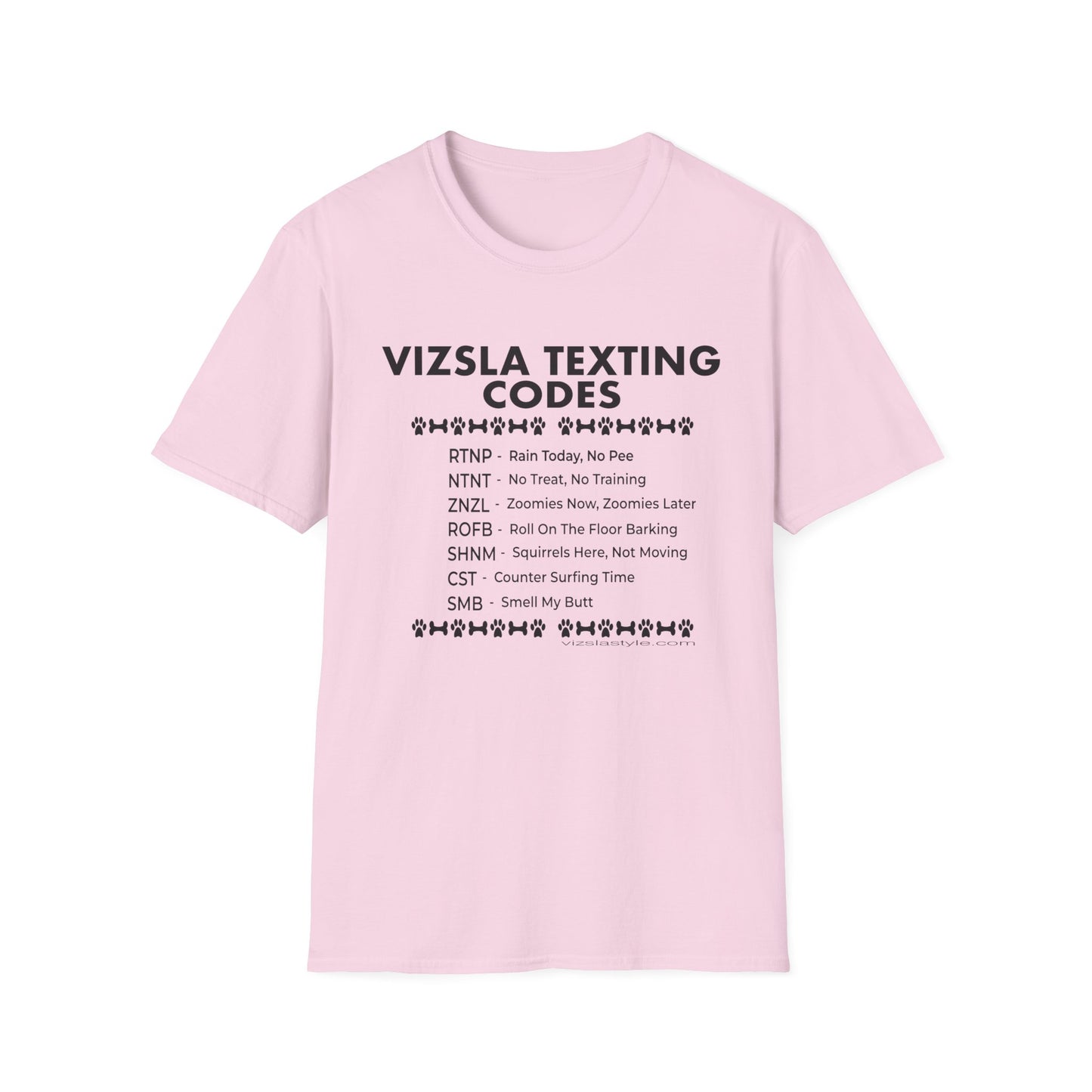 Vizsla Text Codes T-Shirt — Funny Dog Acronym Tee (RTNP, ZNZL)