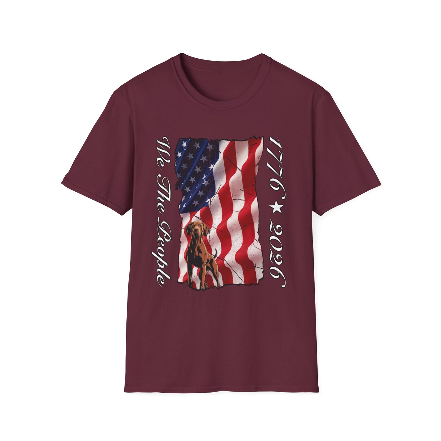 Vizsla Dog 'We The People 1776–2026' T-Shirt — Distressed American Flag