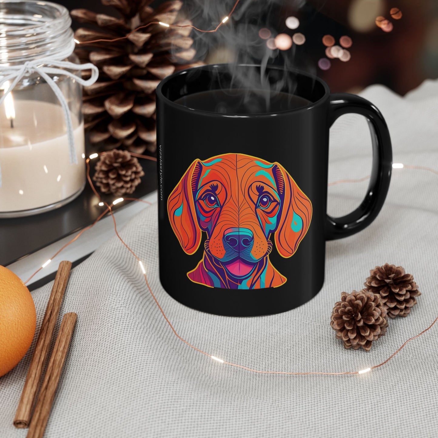 Vizsla Style Logo with Vizsla Puppy - Hungarian Vizsla Black Mug