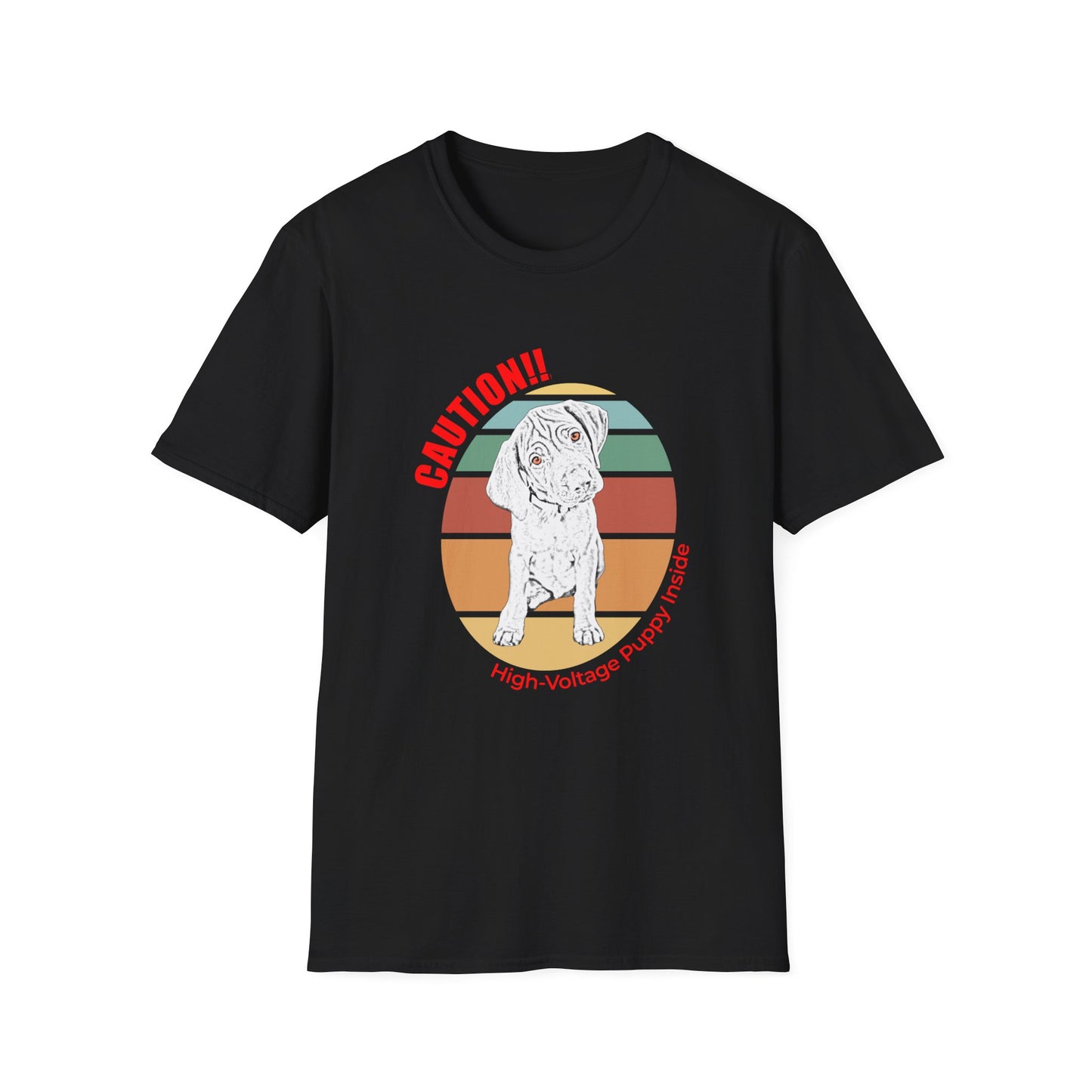 High-Voltage Puppy Inside Vizsla T-Shirt — Vintage Pastel Stripes