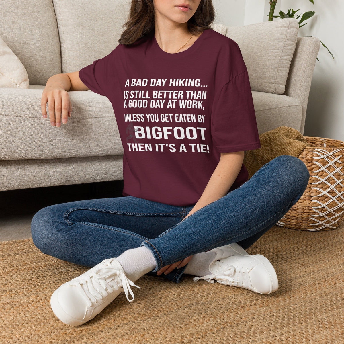 Bigfoot Hiking T-Shirt — “A Bad Day Hiking… Is Still Better Than A Good Day At Work”
