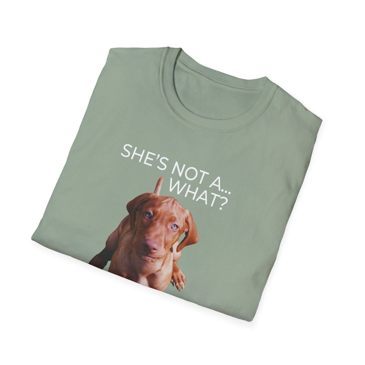 She's Not A What... She's A Vizsla (in Color) All Around Sports T-shirt (Lt Text)