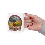 Vizsla Hikes: Paws On The Path (Dog) w/ He's Not A What? Wild Look - White glossy mug