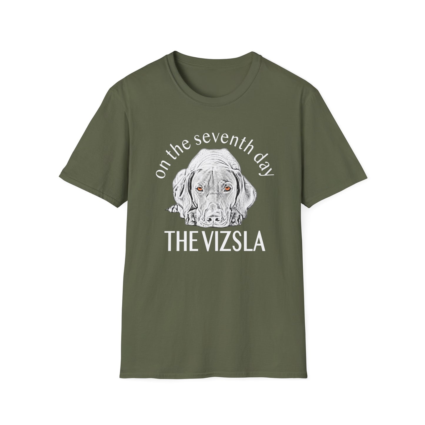The Vizsla T-Shirt — "On the Seventh Day - THE VIZSLA" Vizsla Dog Line Art Tee