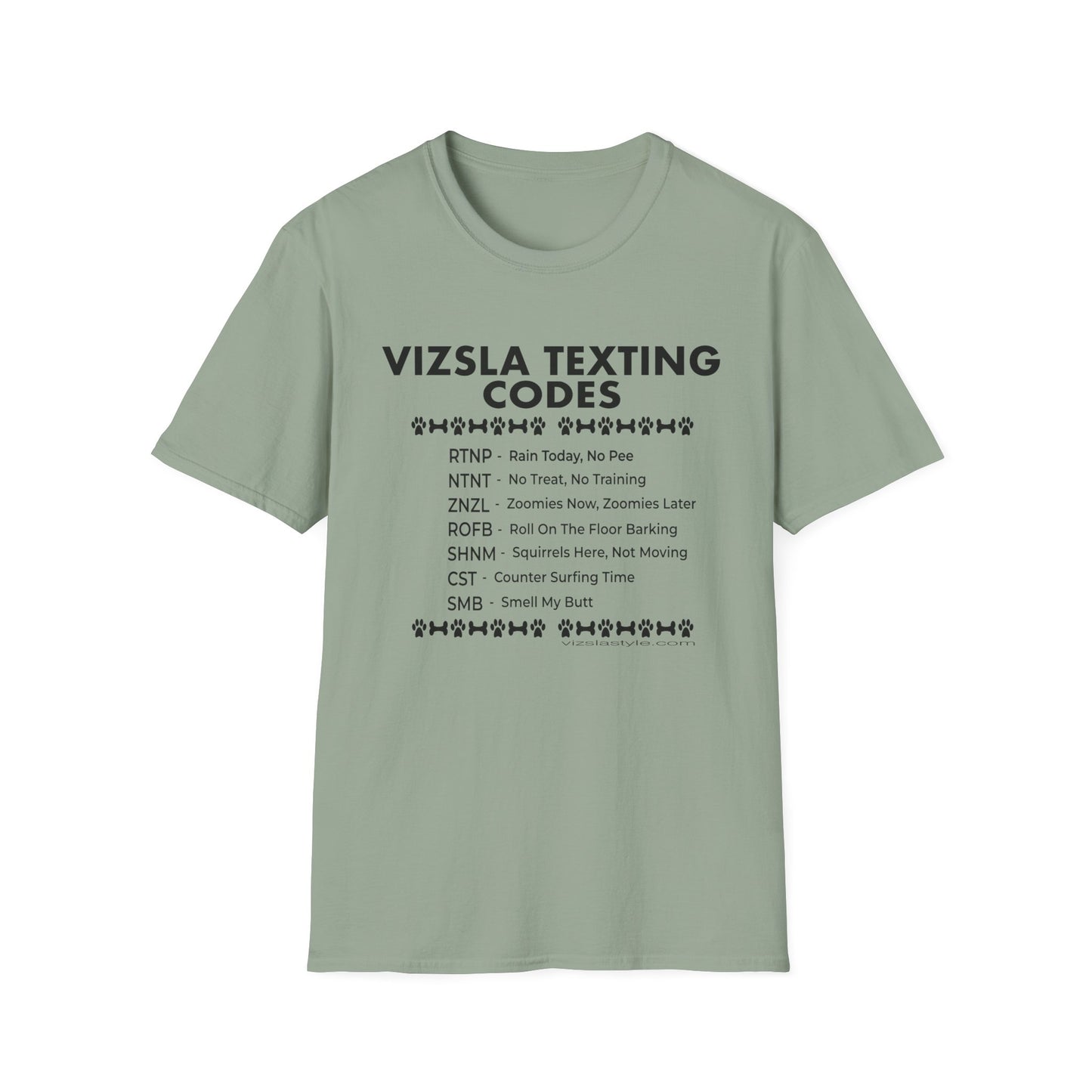 Vizsla Text Codes T-Shirt — Funny Dog Acronym Tee (RTNP, ZNZL)