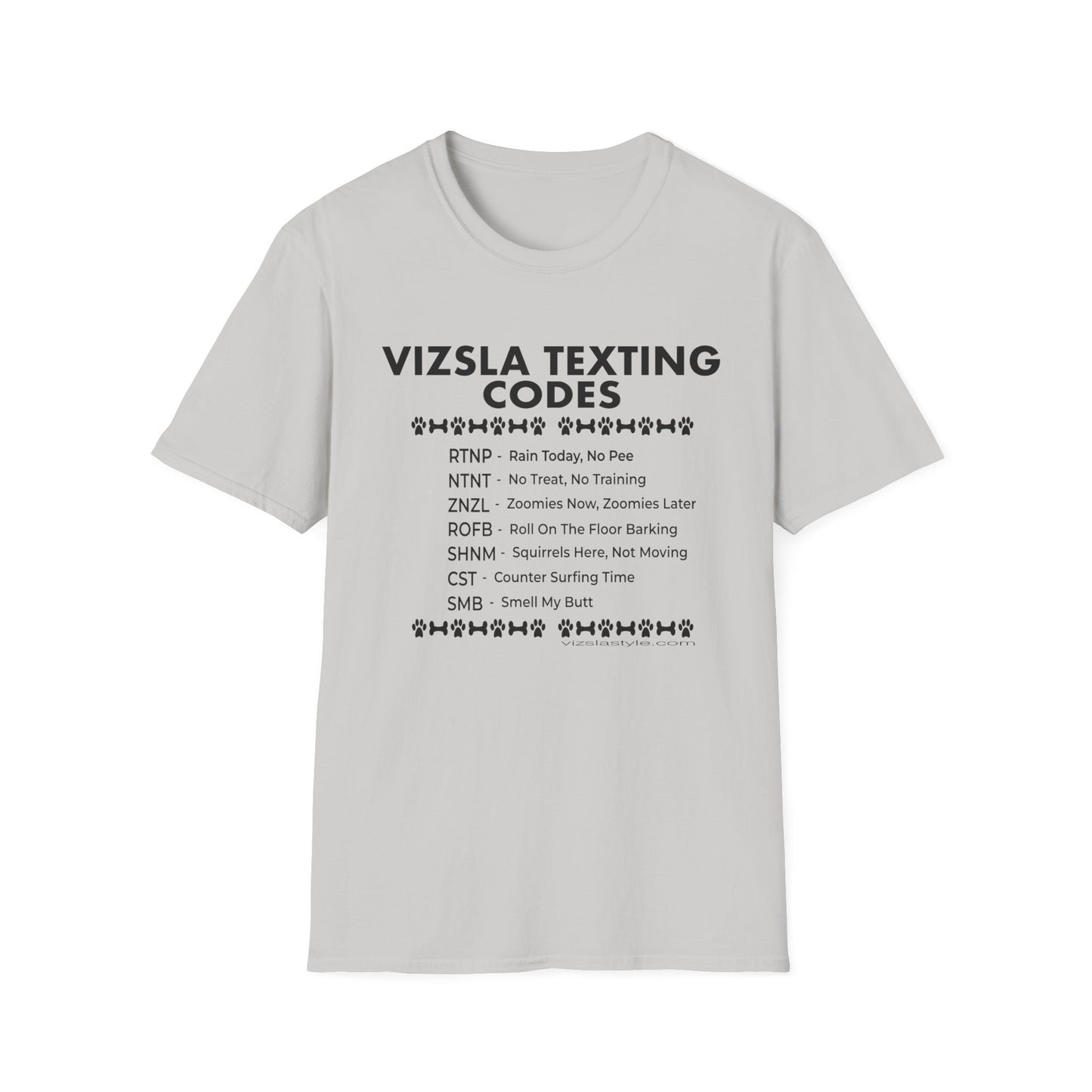 Vizsla Text Codes T-Shirt — Funny Dog Acronym Tee (RTNP, ZNZL)