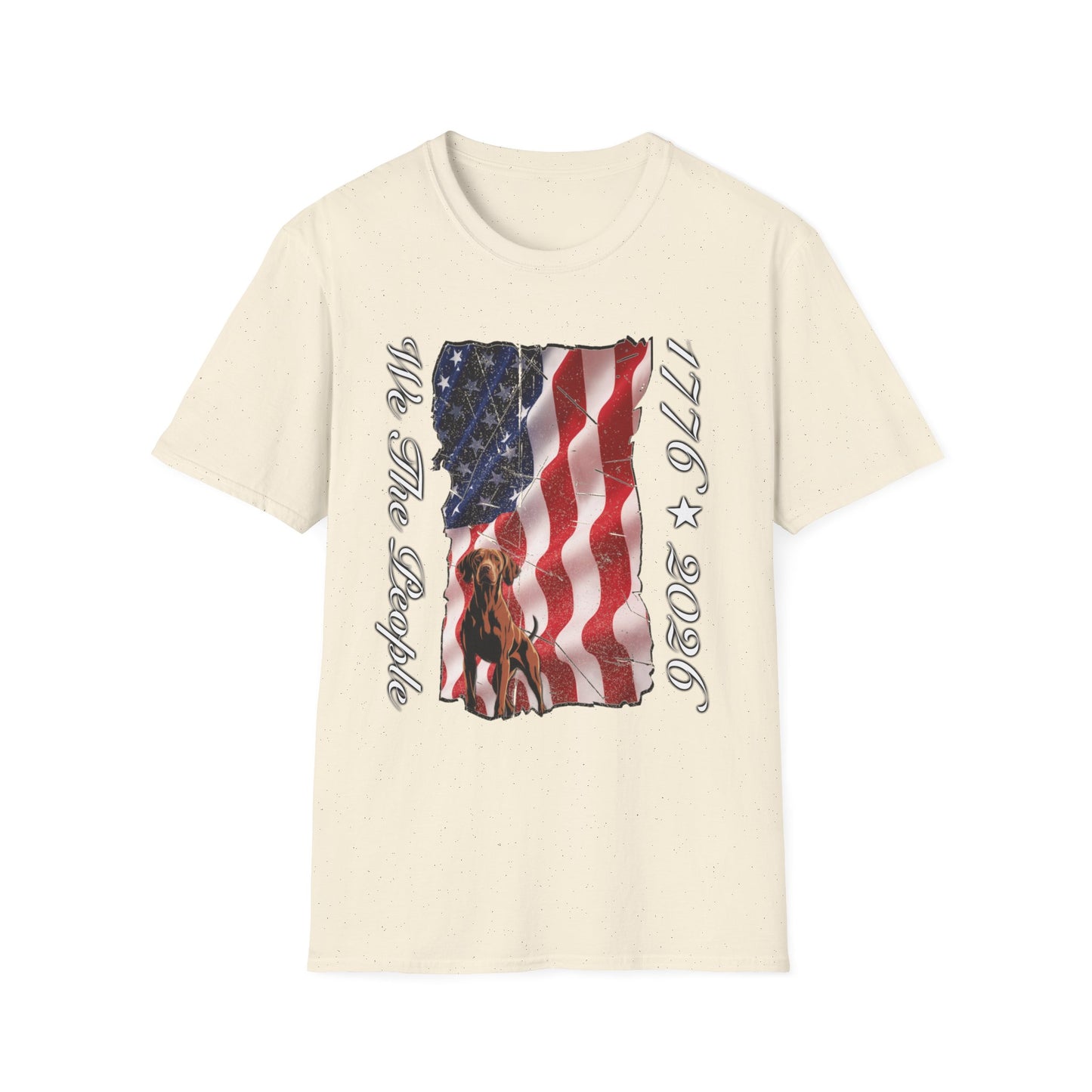 Vizsla Dog 'We The People 1776–2026' T-Shirt — Distressed American Flag