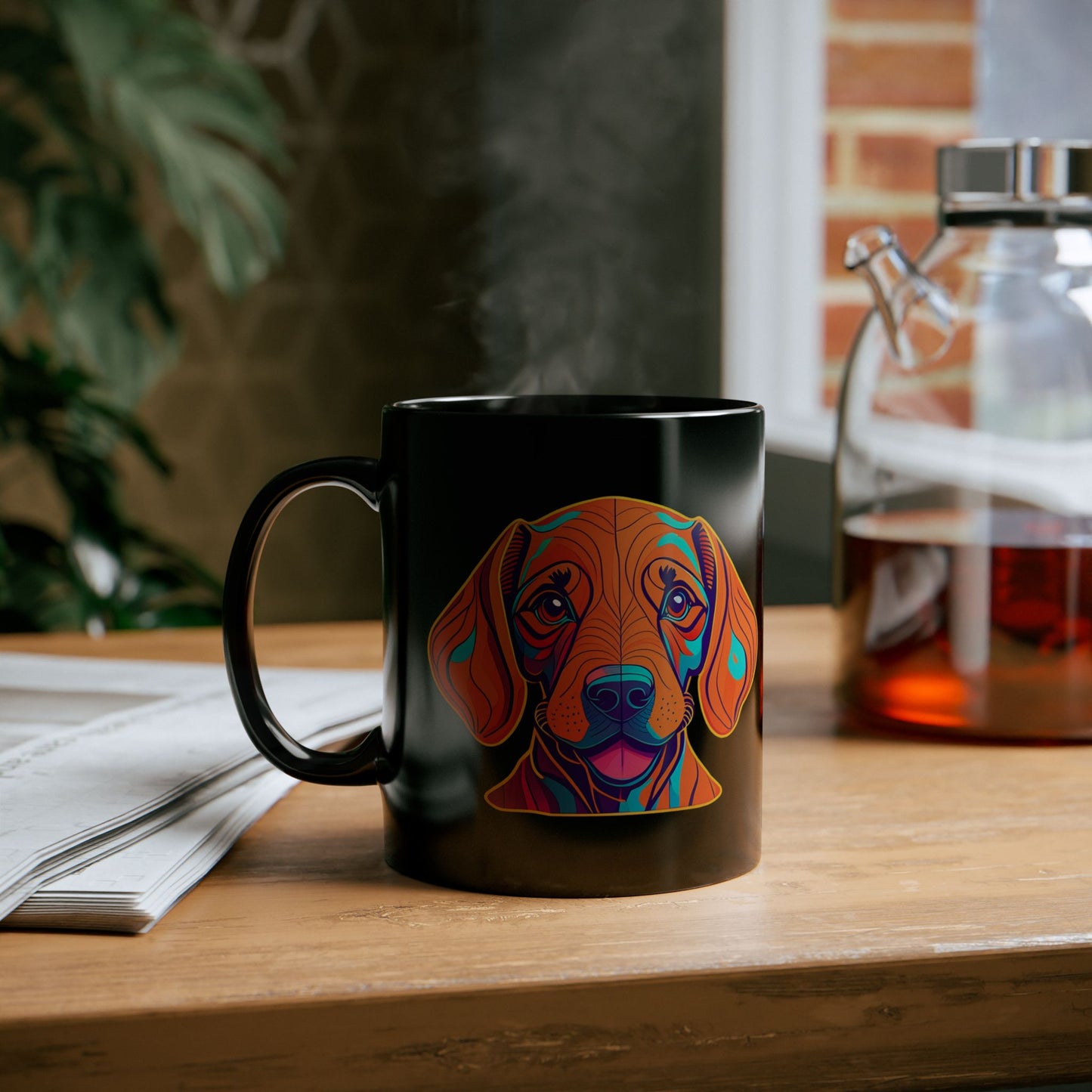 Happy Trails With My Vizsla (Puppy) w/ Puppy Face - Vizsla - Black Mug