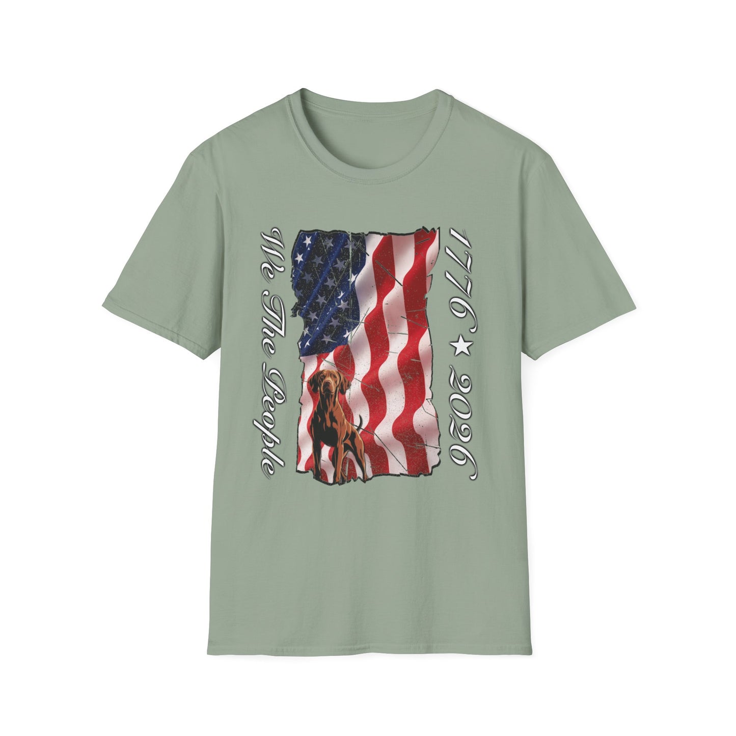 Vizsla Dog 'We The People 1776–2026' T-Shirt — Distressed American Flag