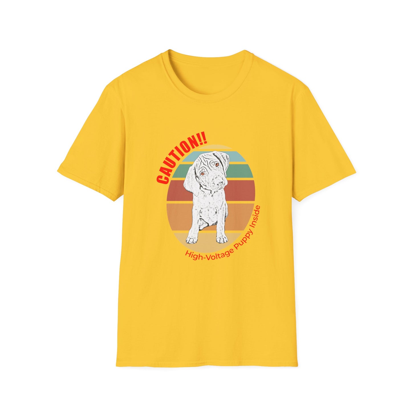 High-Voltage Puppy Inside Vizsla T-Shirt — Vintage Pastel Stripes