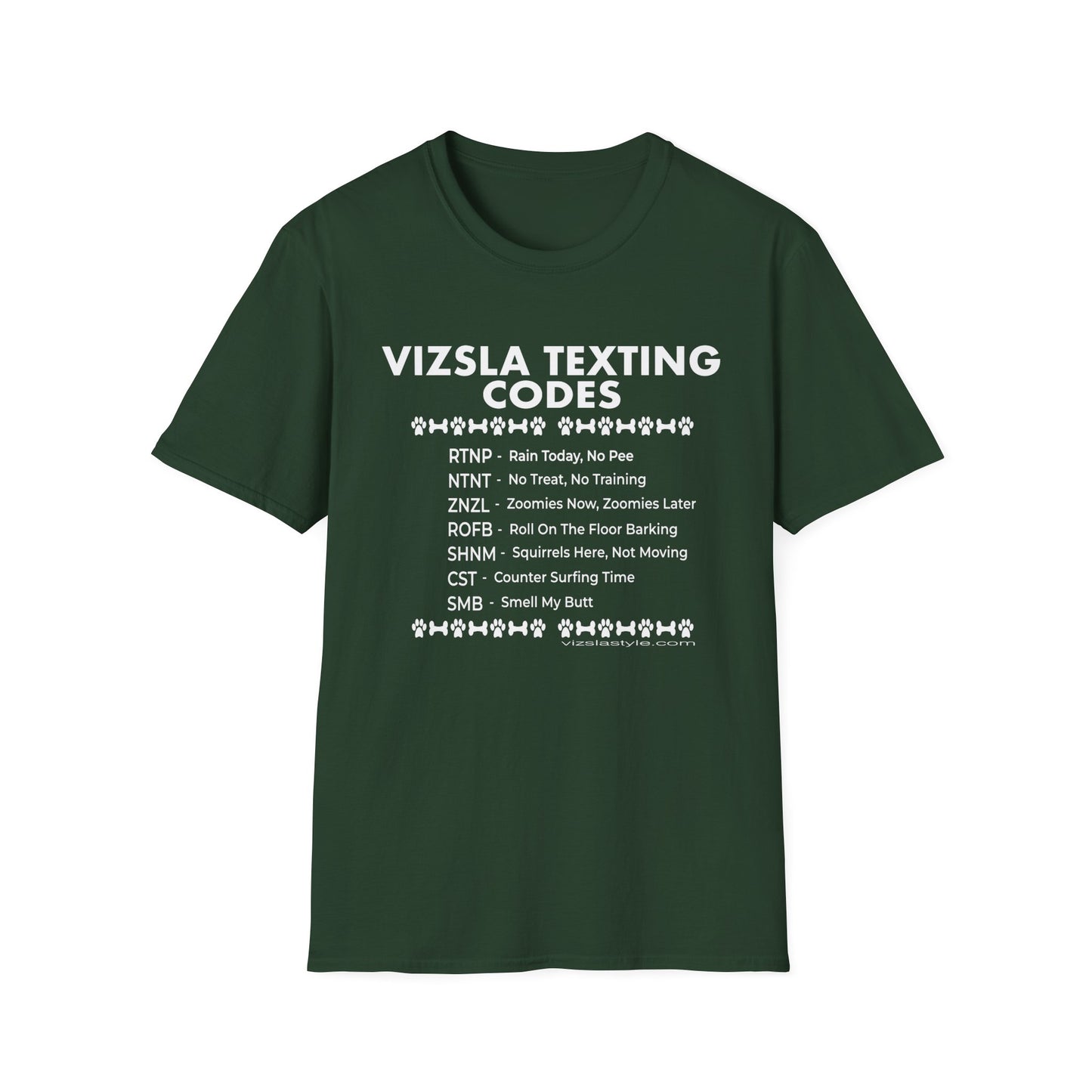 Vizsla Text Codes T-Shirt — Funny Dog Acronym Tee (RTNP, ZNZL)